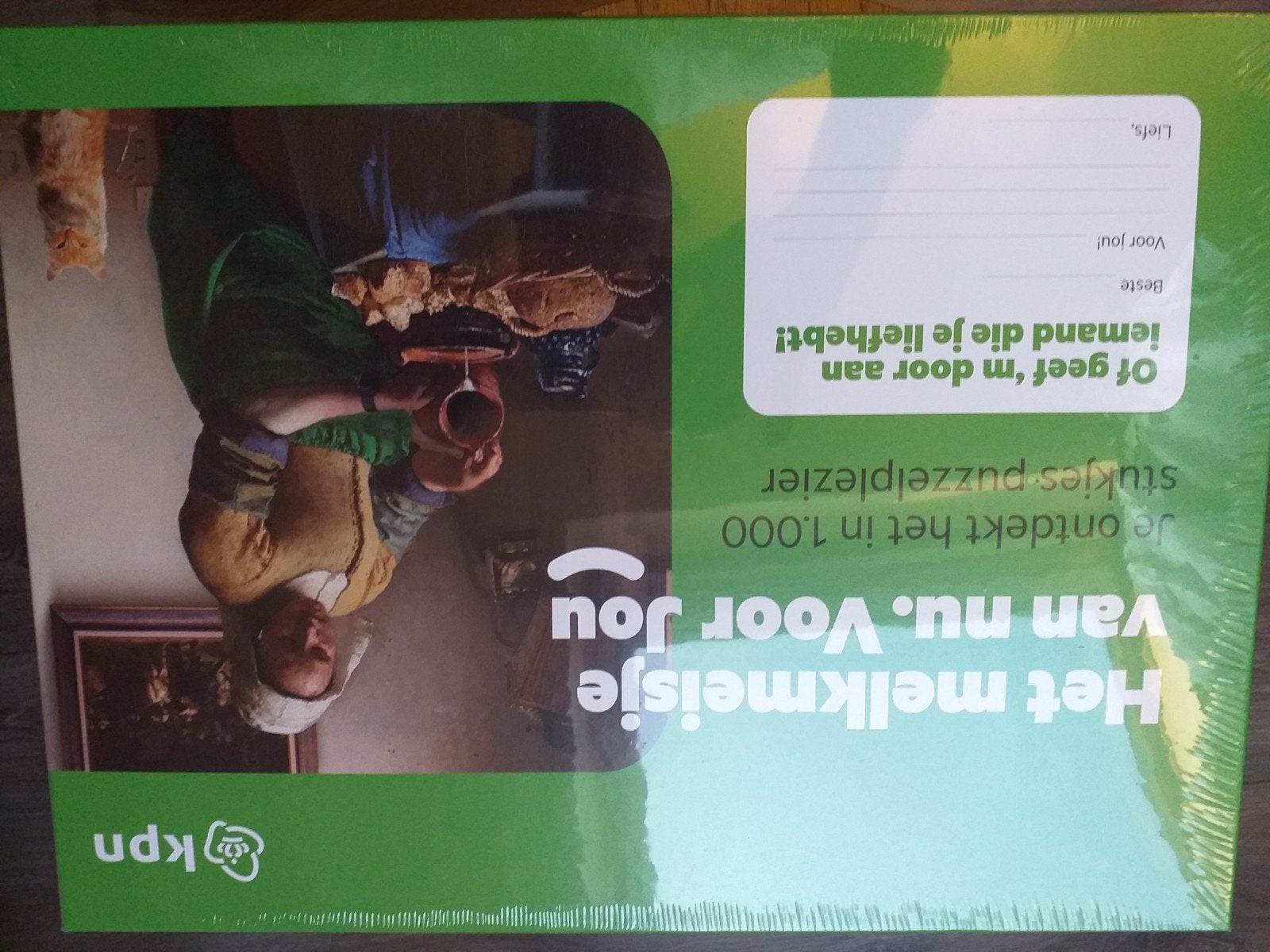 Het Melkmeisje KPN Puzzel 1000 stukjes, Hobby en Vrije tijd, Denksport en Puzzels, Ophalen, 500 t/m 1500 stukjes, Nieuw, Legpuzzel