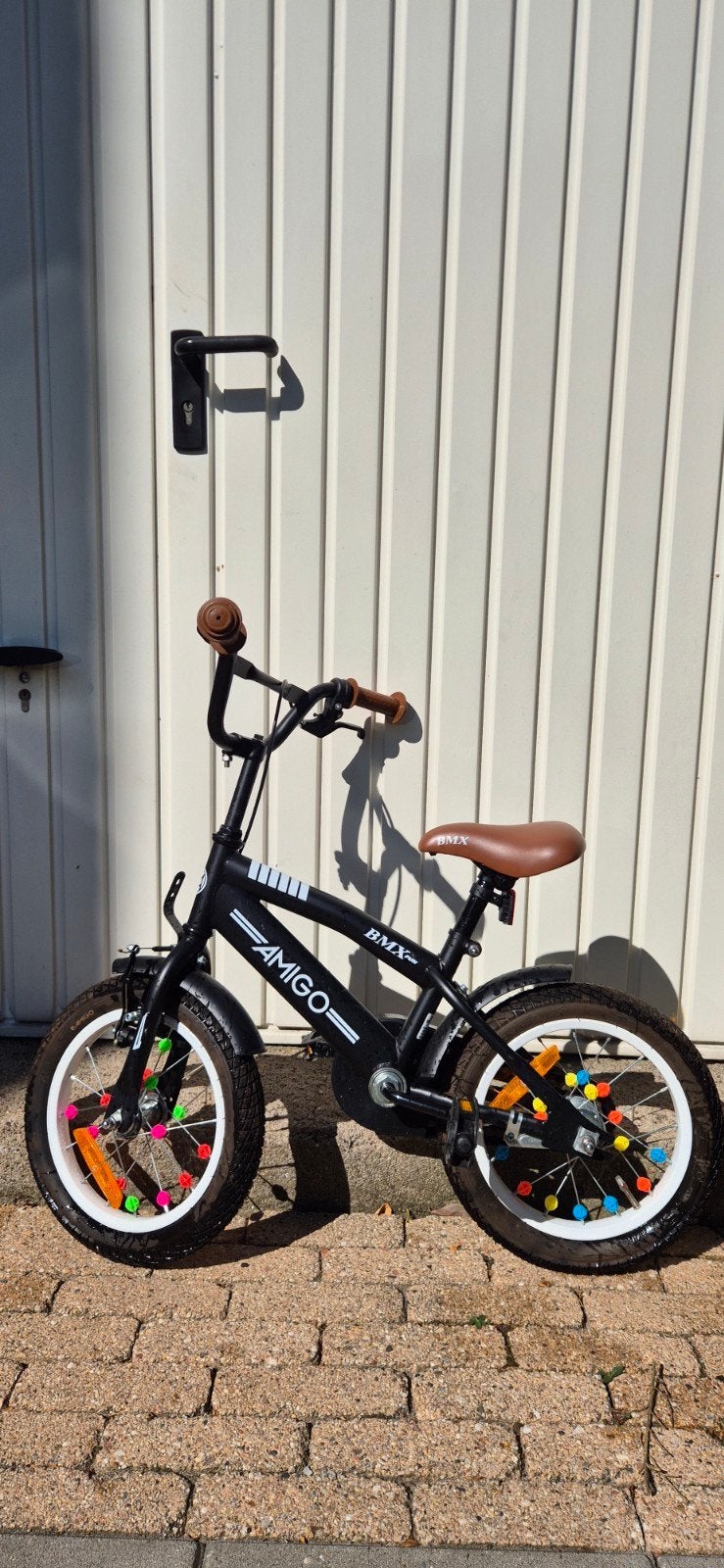 Amigo Kinderfiets BMX look met zijwieltjes, Ophalen, Gebruikt, Minder dan 16 inch, Zijwieltjes