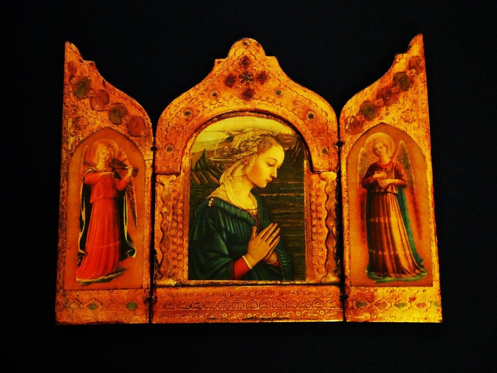 Drieluik Triptiek icoon naar Filippo Lippi Maria 2 engelen, Ophalen of Verzenden