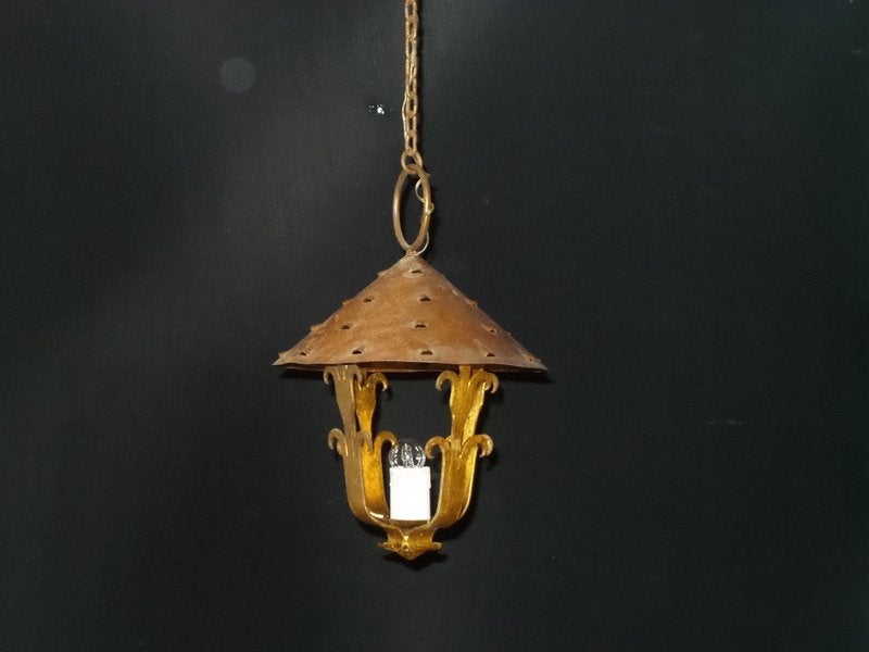 Sierlijke oude koperen lantaarn Heeft 1 centraal lichtpunt, Ophalen, Nieuw, E27 (groot)