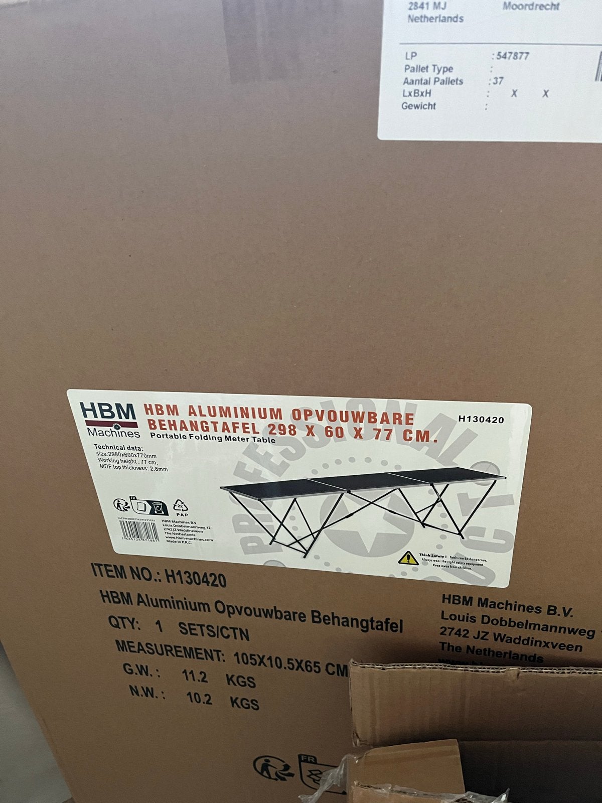 HBM Aluminium Opvouwbare Behangtafel - 298x60x77 cm, Ophalen, Nieuw, Minder dan 70 cm, Inklapbaar