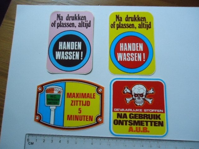 sticker oud TOILET WC strip pop art fun deur kermis 4 x, Verzamelen, Verzenden, Zo goed als nieuw, Bedrijf of Vereniging