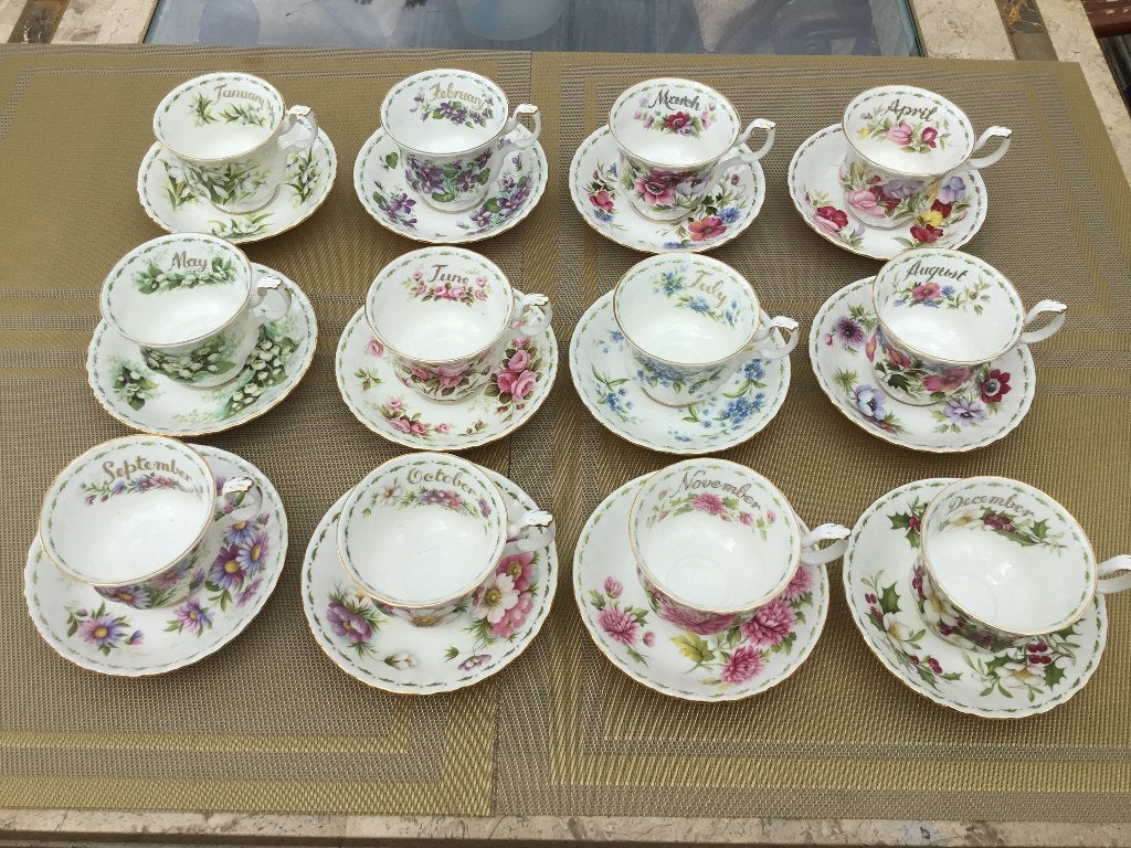 Royal Albert FLOWER OF THE MONTH 12 maanden HERENKOPJES, Ophalen of Verzenden