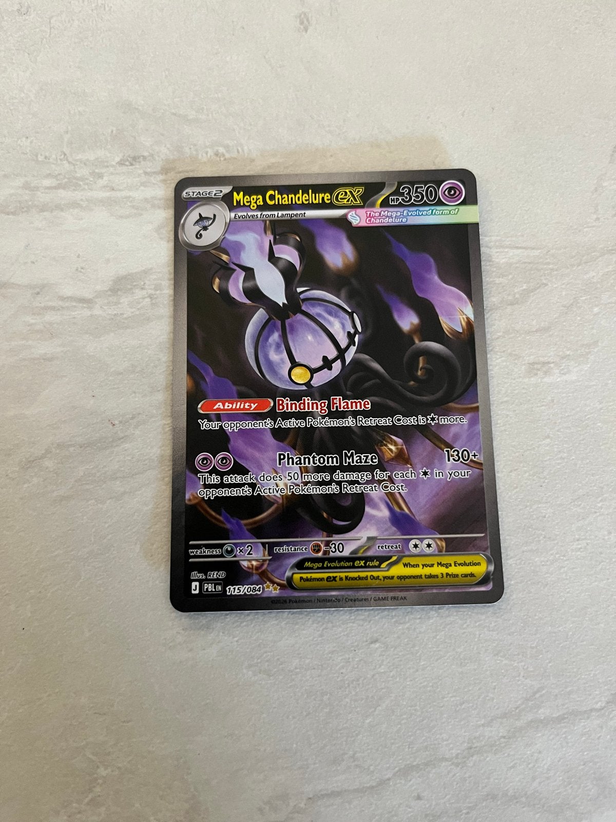 Mega Chandelure EX Pokémonkaart - Zeldzaam en Krachtig, Ophalen of Verzenden, Zo goed als nieuw, Losse kaart, Foil