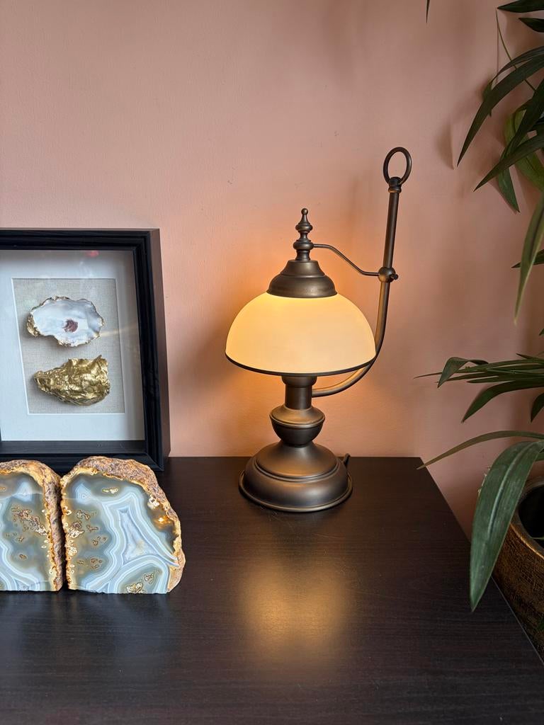 Vintage Messing Tafellamp - Klassieke Bankierslamp Stijl, Ophalen of Verzenden