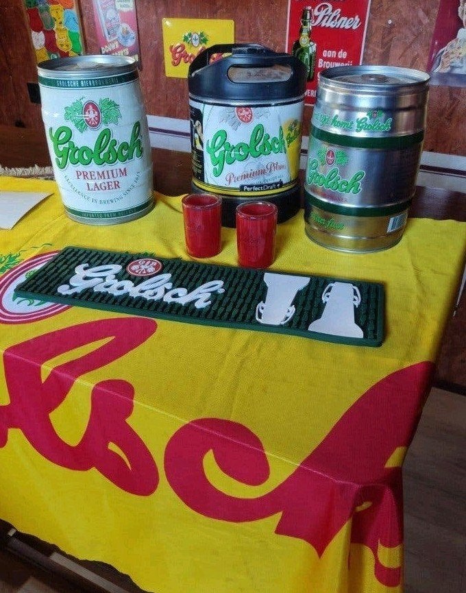 Grolsch verzamelset: fusten, glazen, bar mat, koelbox & meer, Ophalen of Verzenden, Gebruikt, Glas of Glazen, Grolsch