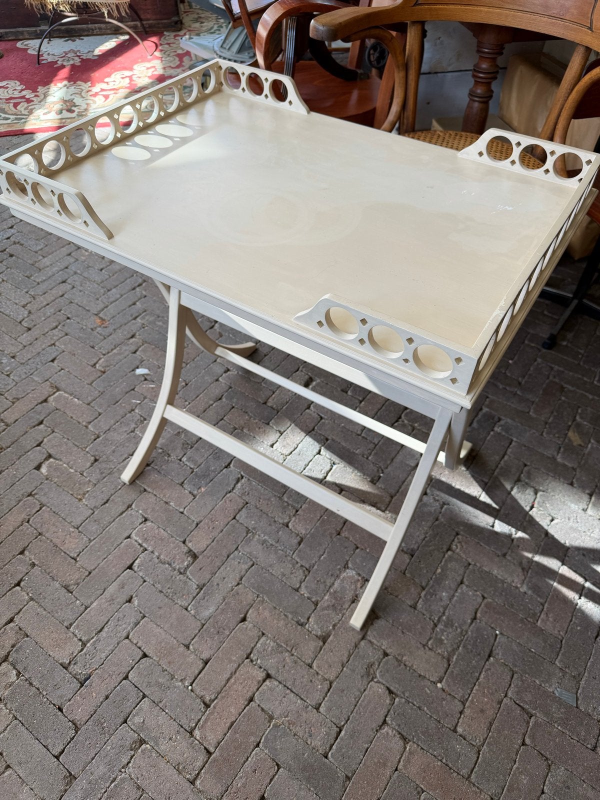 Vintage Bijzettafel met Afneembaar Dienblad - Crème, Gebruikt, Ophalen of Verzenden, 75 cm of meer, 60 cm of meer