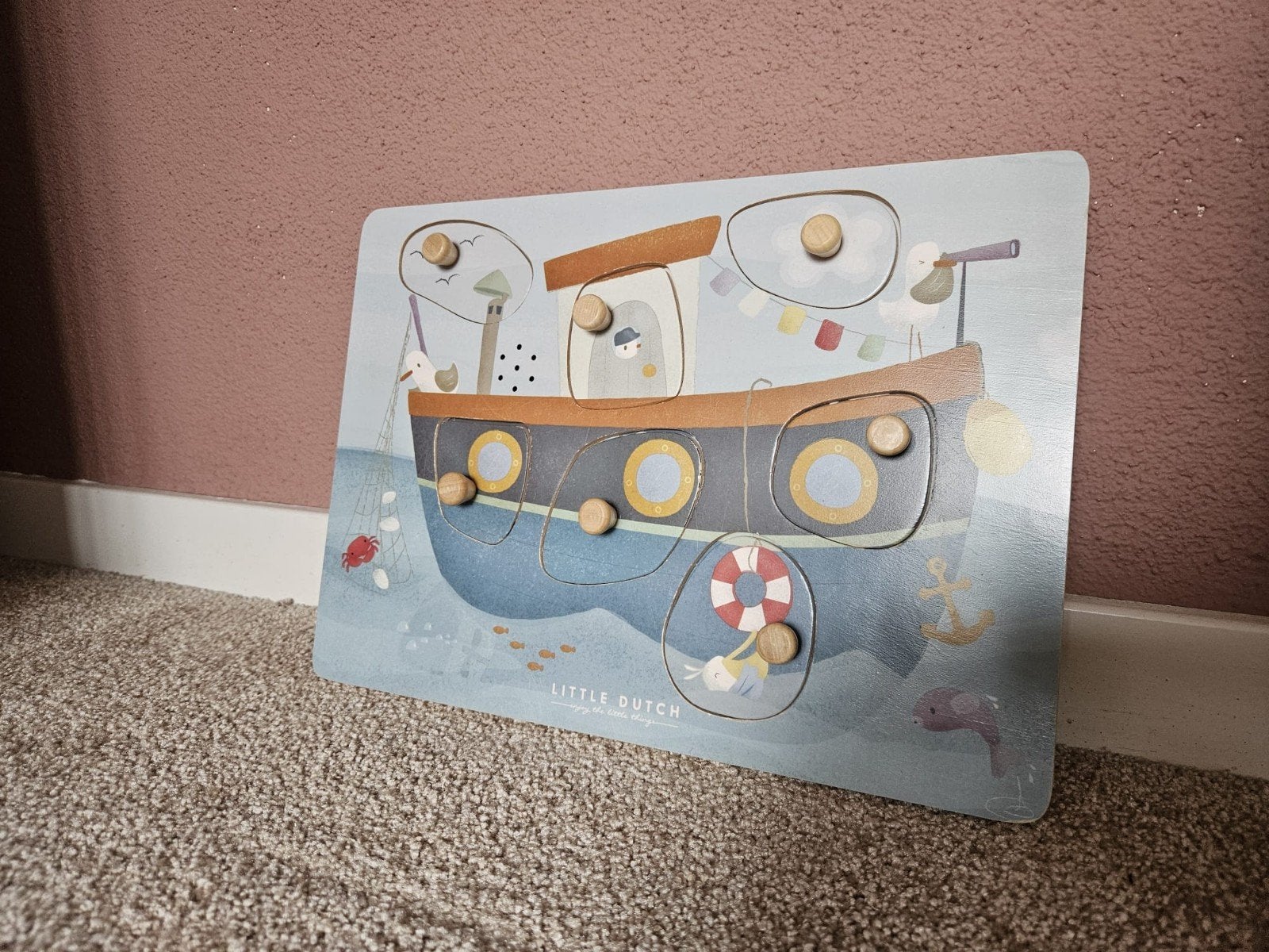 Little Dutch Houten geluiden Puzzel Boot, Ophalen, Zo goed als nieuw, Overige typen, Met geluid