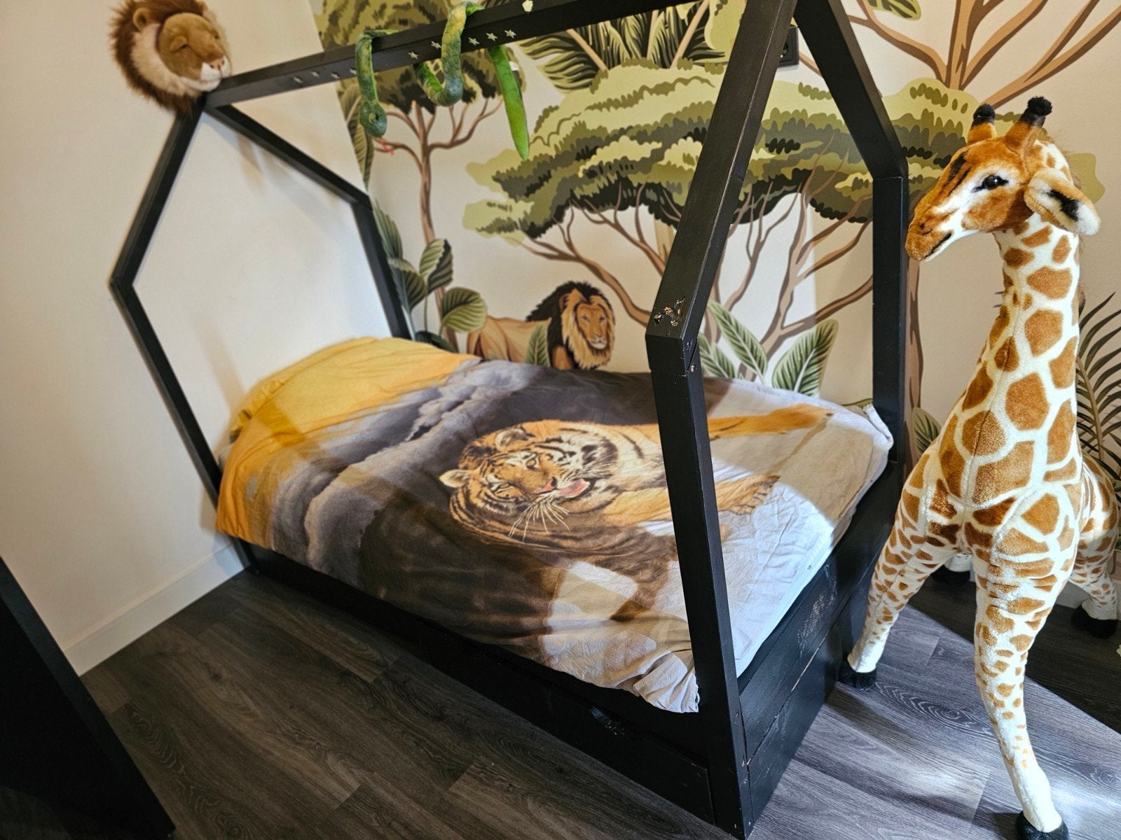 Mooi eenpersoonsbed met lades (90x200 cm), Gebruikt, 90 cm, Eenpersoons, Zwart
