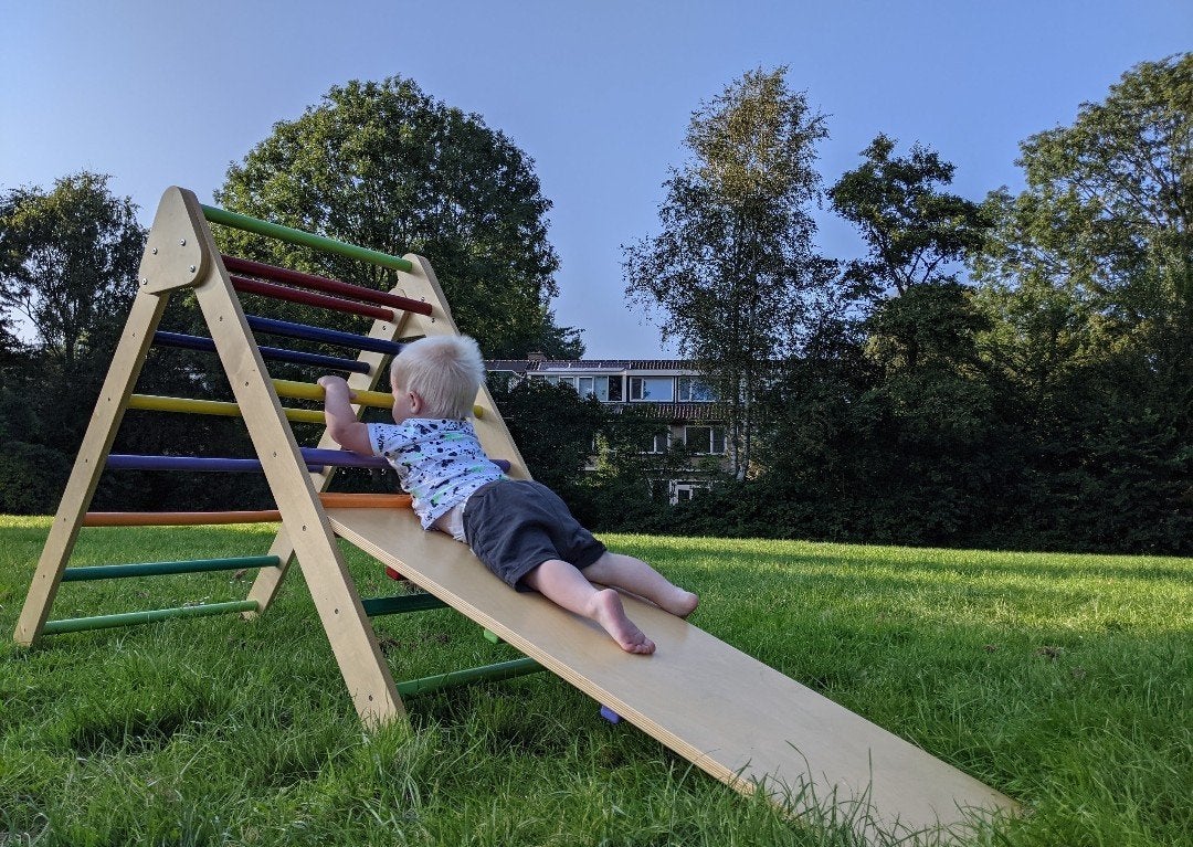 Montessori klimrek met glijbaan en loopplank (1-6 jaar), Ophalen, Gebruikt, Klimwand