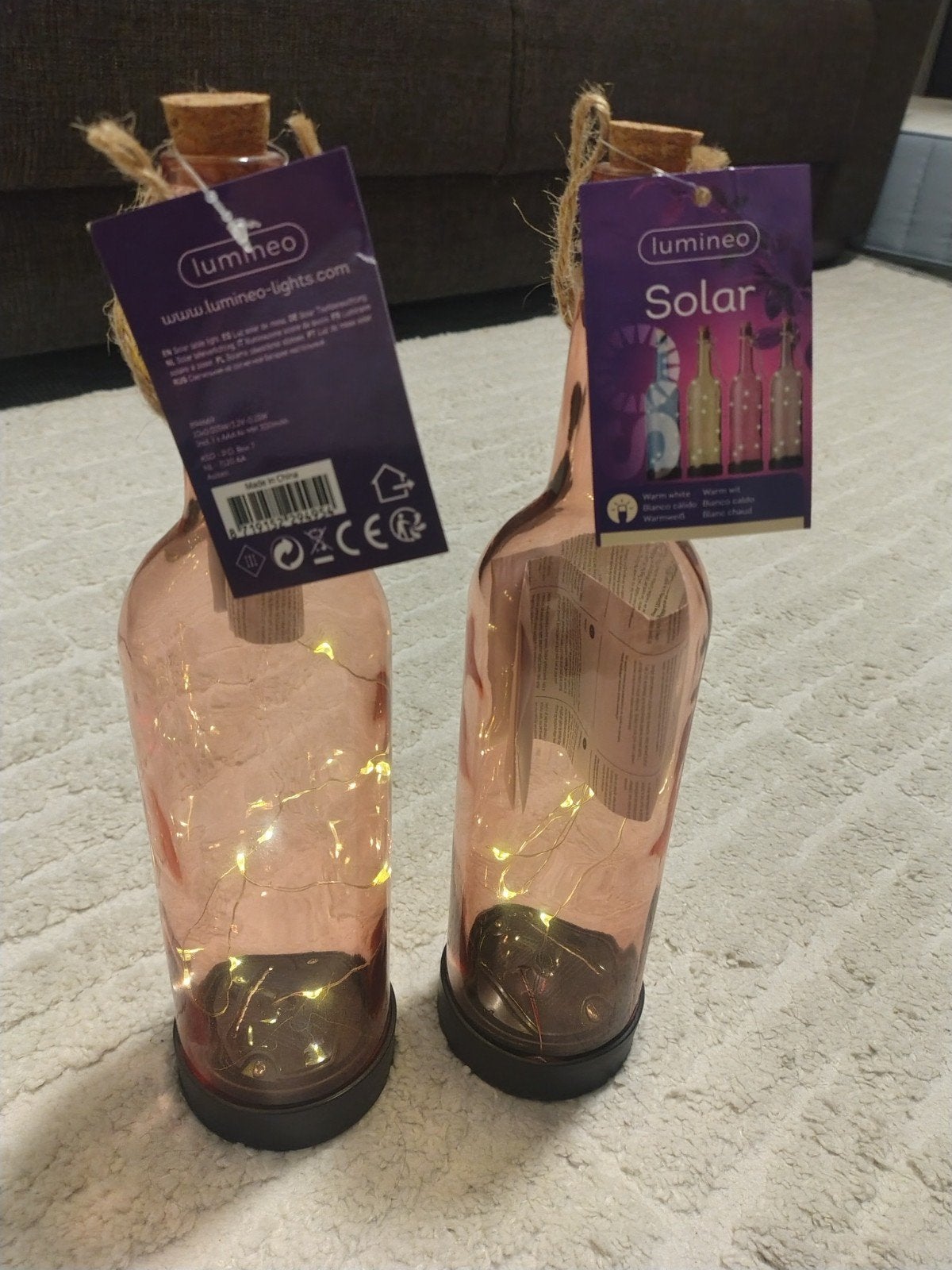 Nieuw! Set van 2 Lumineo Solar LED Flesverlichtingen, Ophalen of Verzenden, Nieuw, Meerkleurig, Glas