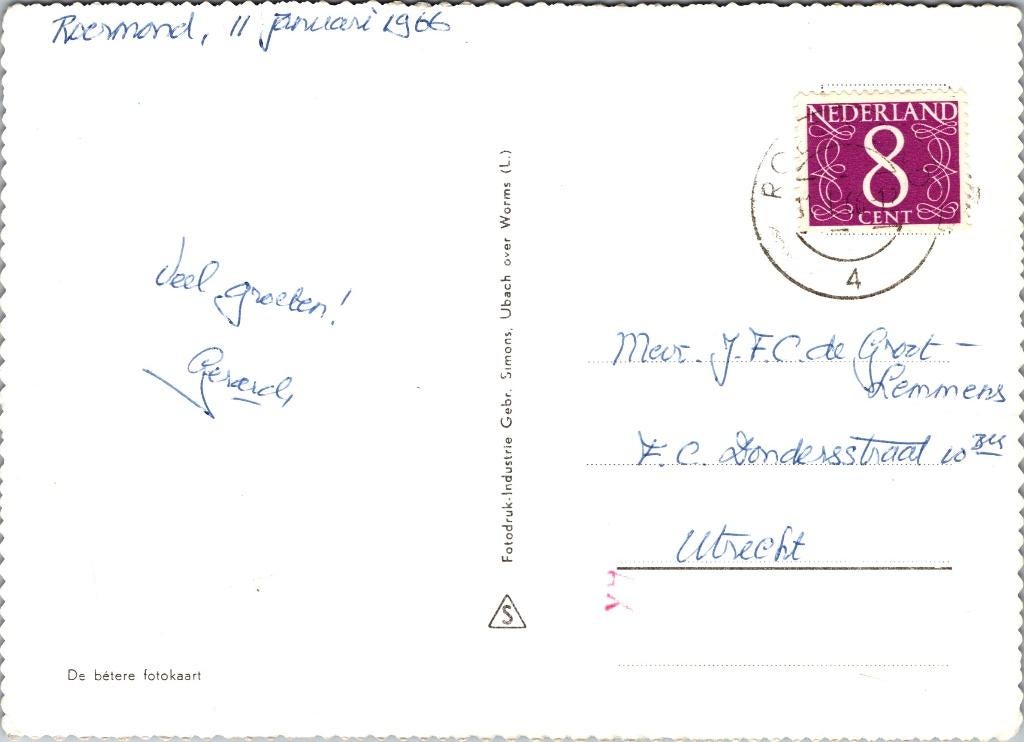 Groeten uit Roermond jaren 60 (2x), Verzenden, 1960 tot 1980, Gelopen, Limburg
