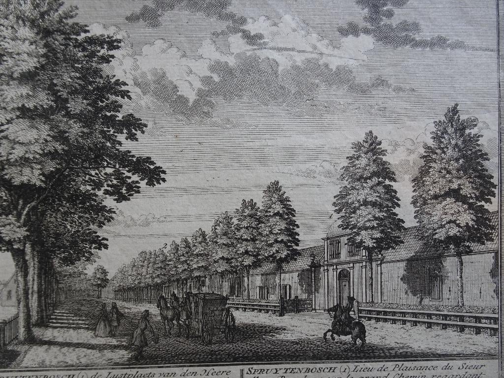gravure landgoed Spruitenbosch Heemstede H. de Leth 1730, Antiek en Kunst, Kunst | Etsen en Gravures, Verzenden