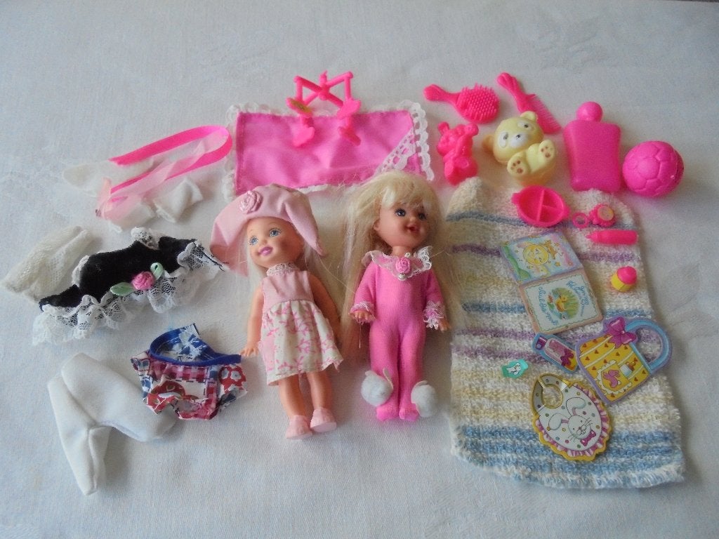 2 popjes met kinderwagen en accessoires Mattel 1998/94, Ophalen of Verzenden, Gebruikt, Pop