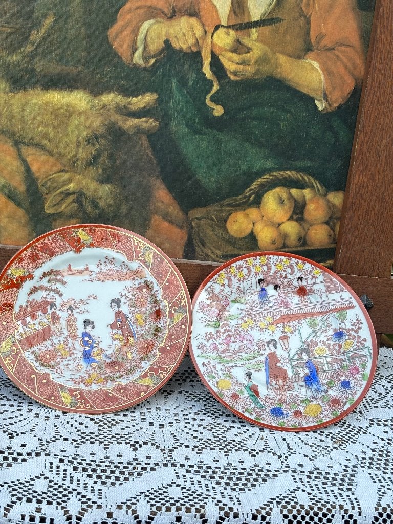 Vintage twee charmante Japanse porseleinen bordjes, Antiek en Kunst, Ophalen of Verzenden