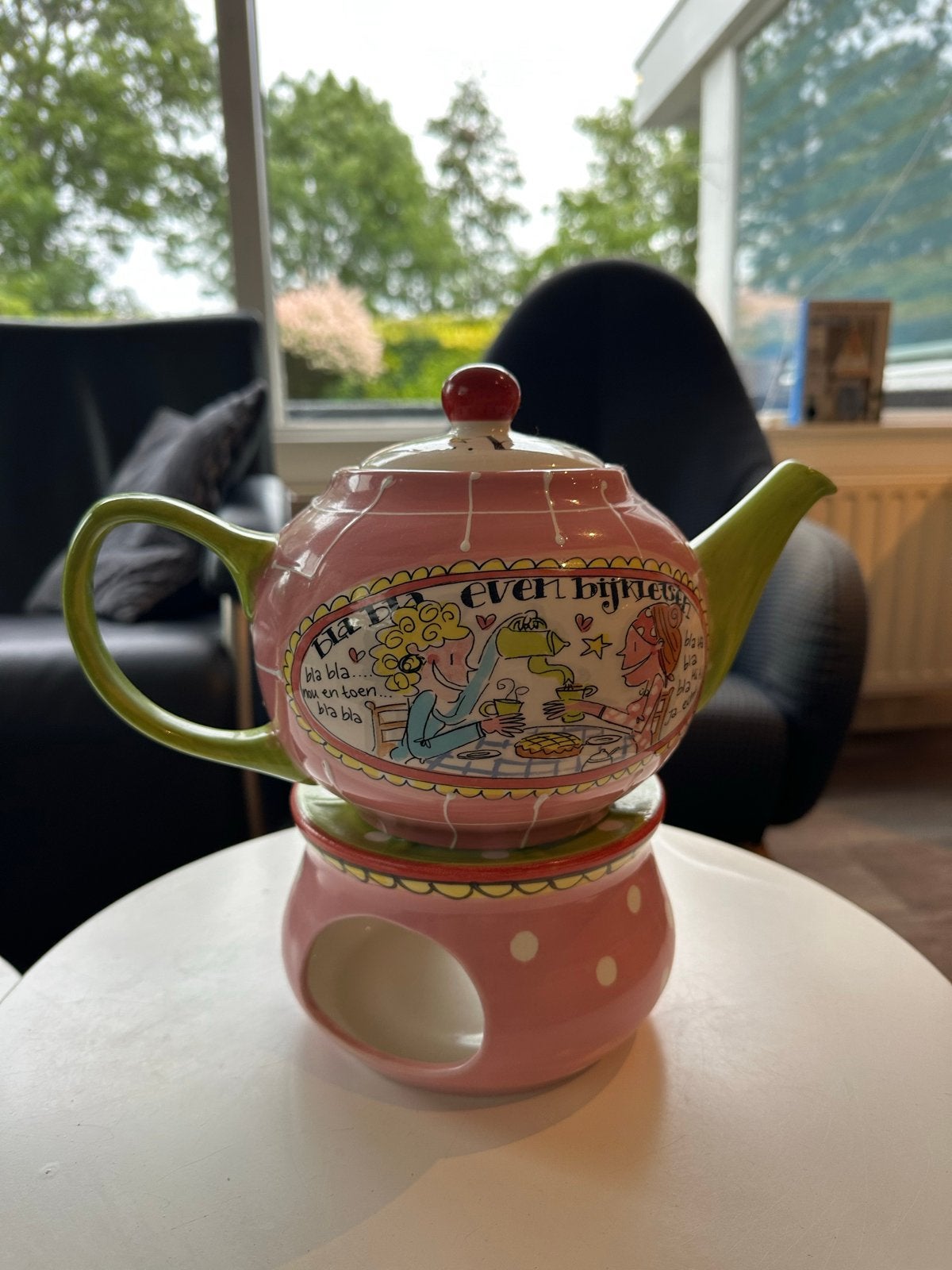BLOND theepot met theelichtje, Zo goed als nieuw, Roze, Steen/keramiek, Overige merken
