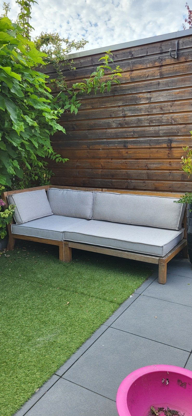 Houten loungebank met kussens voor buiten, Ophalen, Gebruikt, Hout