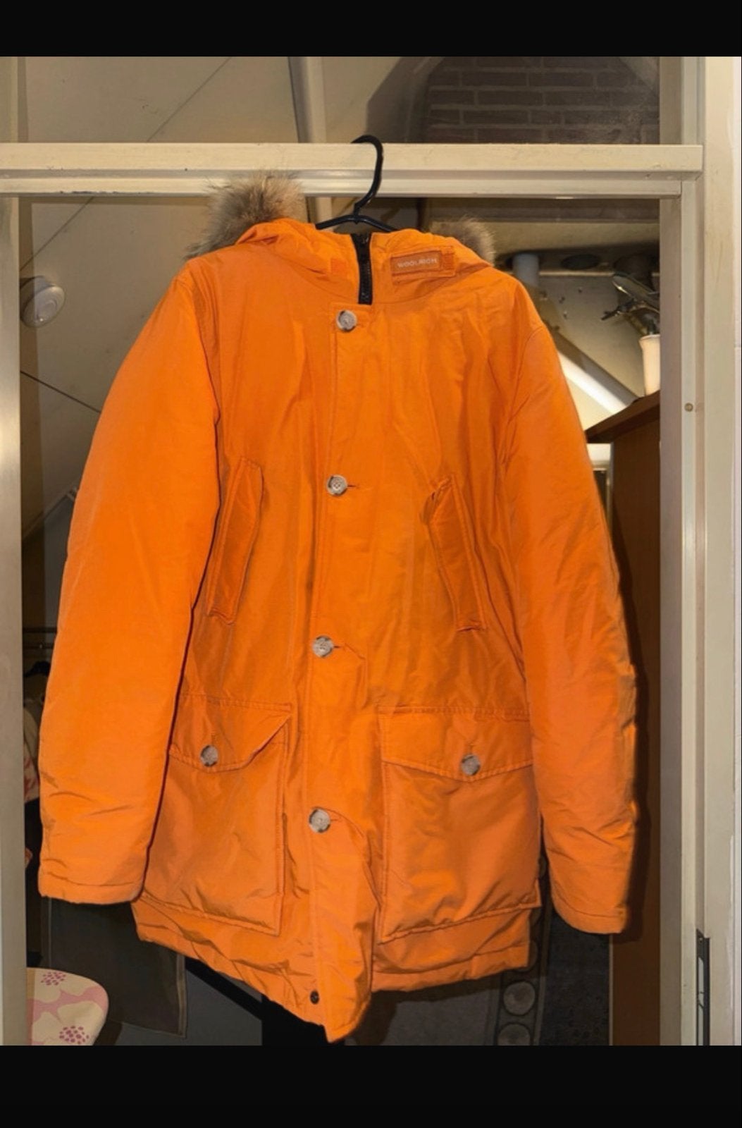 Woolrich winterjas oranje met bontkraag, Kleding | Dames, Ophalen, Gedragen, Maat 36 (S), Oranje