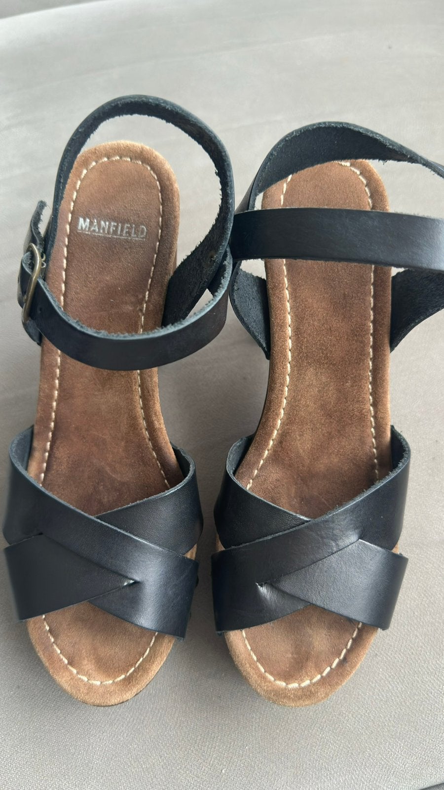 Manfield leren sandalen maat 37, Zwart, Ophalen of Verzenden, Zo goed als nieuw, Schoenen met hoge hakken