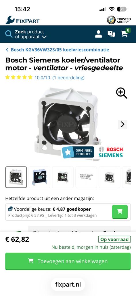 Bosch Siemens Koeler/Ventilator Motor Vriezer, Ophalen of Verzenden, Zo goed als nieuw