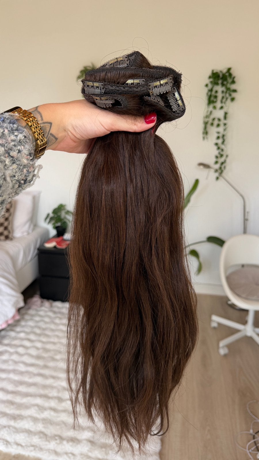 Zascha Hair Clip-in Extensions 100% Echt Haar 50 cm 220 gram, Ophalen of Verzenden, Zo goed als nieuw, Pruik of Haarverlenging