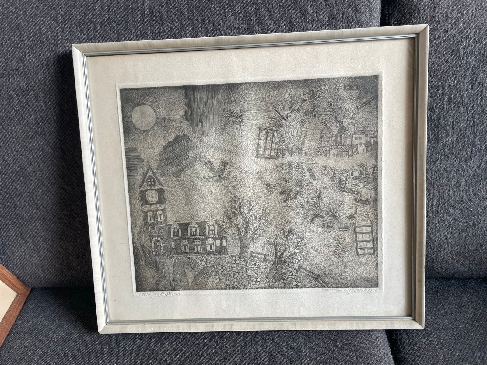 Gesigneerde ets van Onno Jansen, Ophalen, Gesigneerd, Landschap, 1950 - 1999