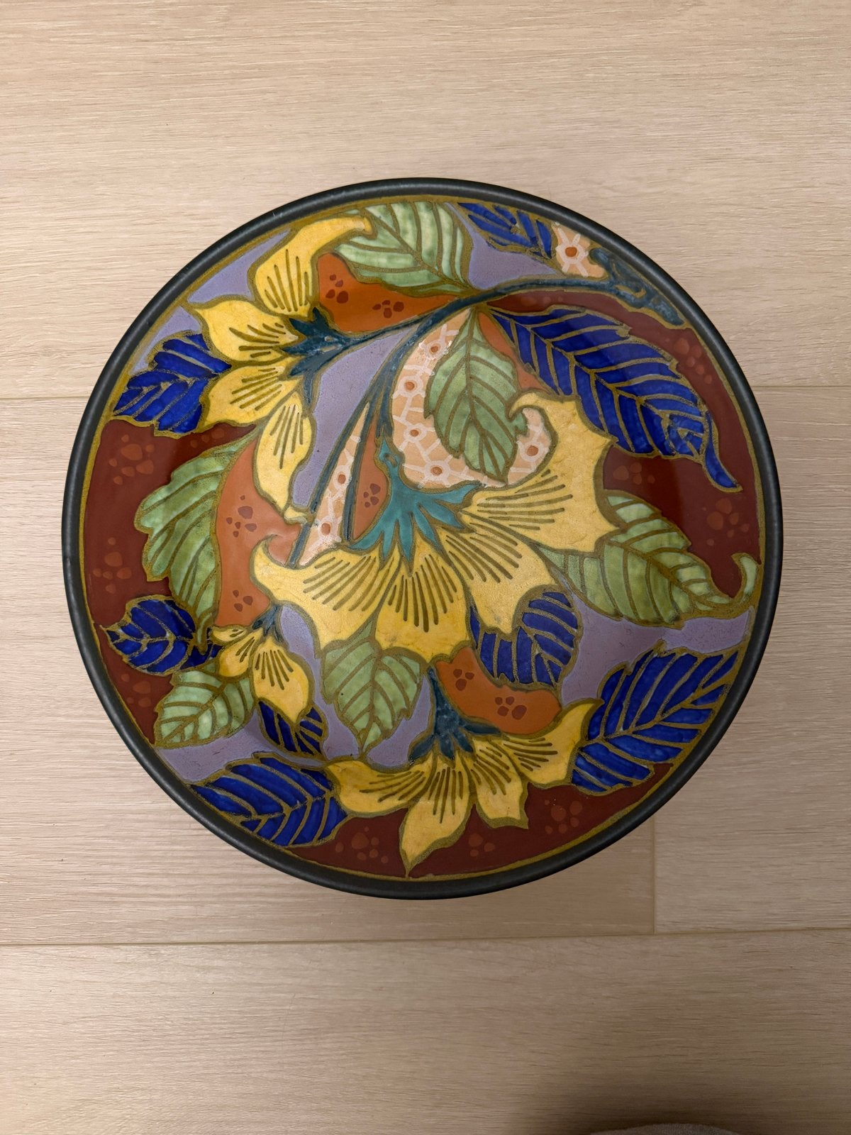 Antiek Gouda Wandbord breedveld- Bloemmotief., Antiek en Kunst, Ophalen