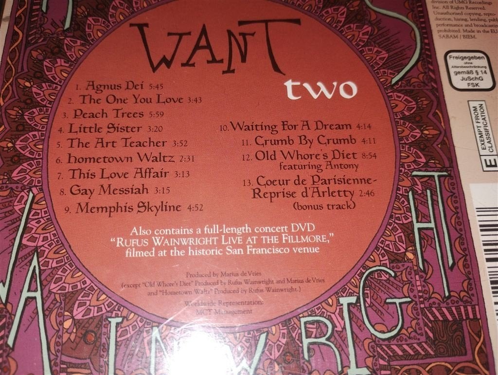Rufus Wainwright - Want Two [CD + DVD], Ophalen of Verzenden, Zo goed als nieuw