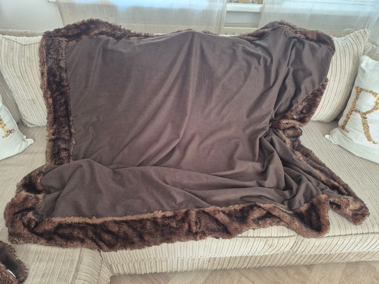 Riviera maison kussen en plaid, Ophalen of Verzenden, Zo goed als nieuw, Bruin, Vierkant