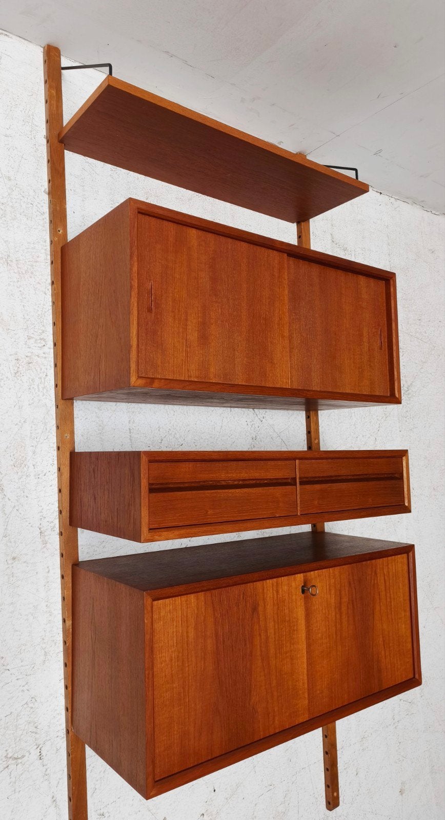 Deens vintage jaren 60 teak Poul Cadovius wandsysteem, Ophalen, Gebruikt, Teakhout, Minder dan 150 cm