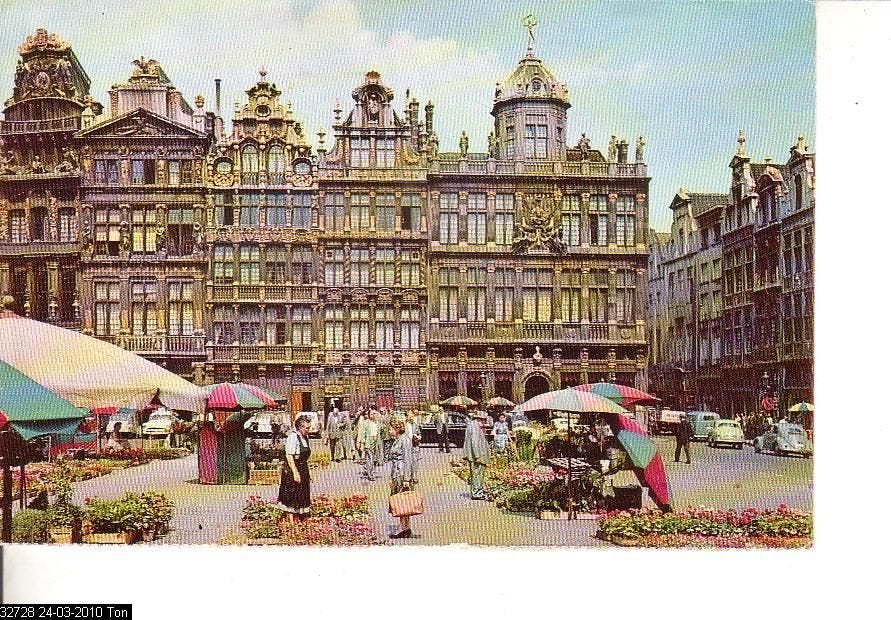 Ansichtkaart 	Brussel	Grote Markt	bloemenmarkt, Verzamelen, Verzenden, 1940 tot 1960, Ongelopen, Brussel (Gewest)