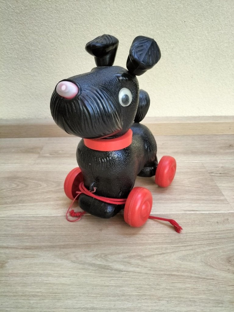 Lief zwart vintage trekhondje trekspeelgoed hond, Ophalen of Verzenden