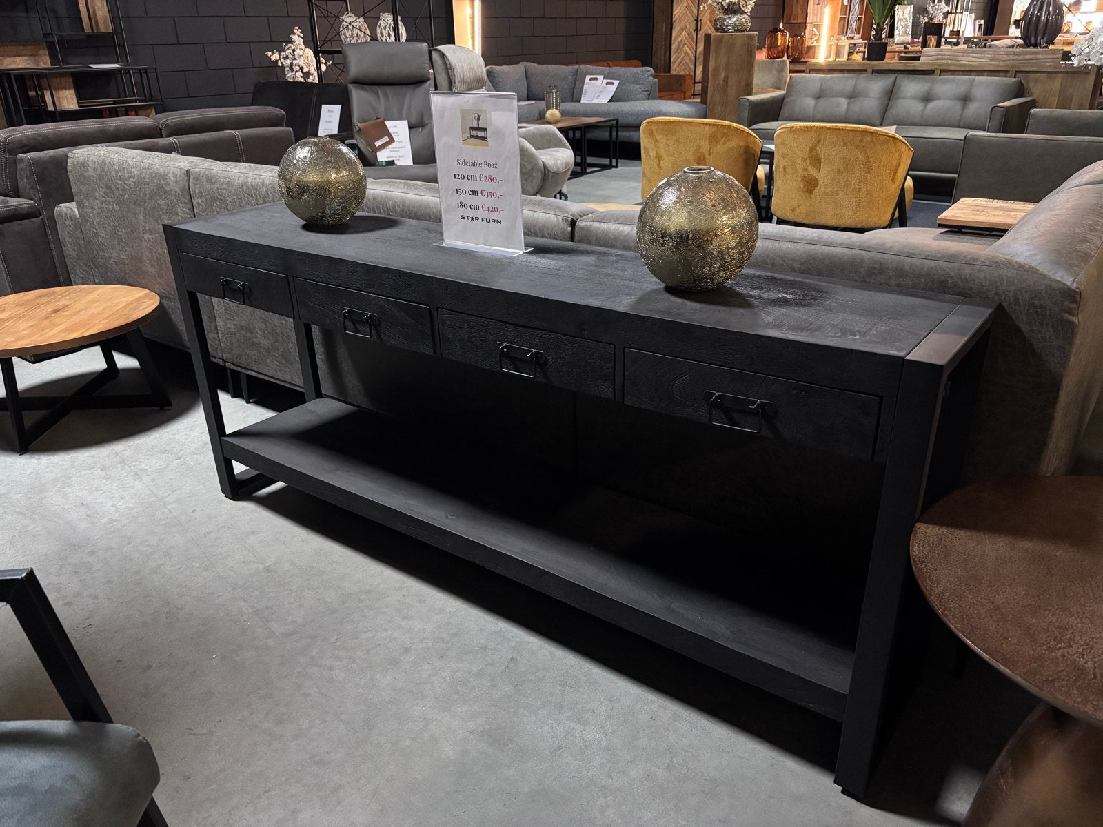 Zwart mangohouten sidetable - 180 cm, Ophalen, Nieuw, 150 tot 200 cm, Overige houtsoorten