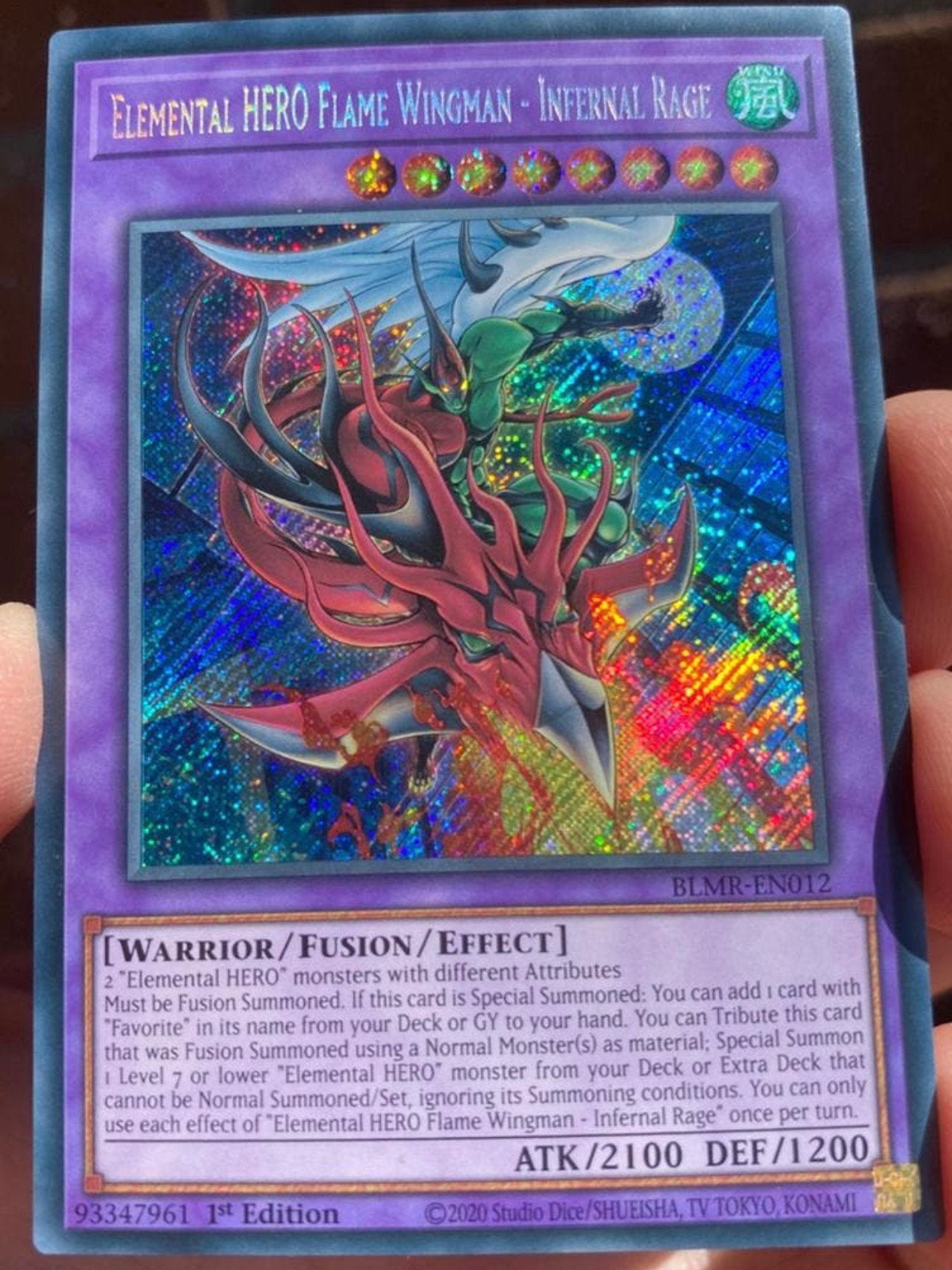 Yu-Gi-Oh! Elemental HERO Flame Wingman-Infernal Rage BLMR !, Ophalen of Verzenden, Zo goed als nieuw, Losse kaart, Foil