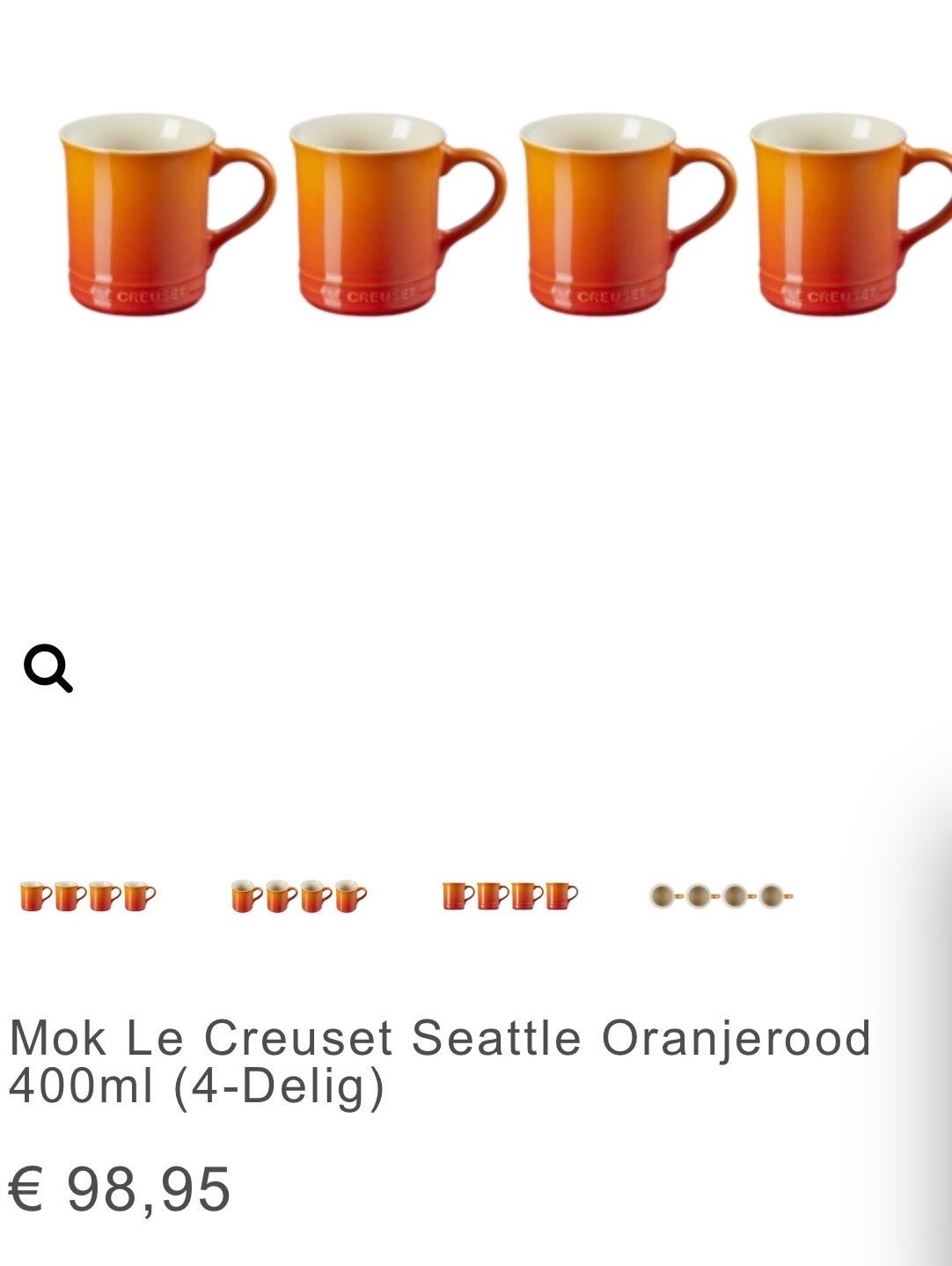 Le Creuset Seattle Mokken Oranjerood 400ml (4-delig), Nieuw, Steen/keramiek, Oranje, Le Creuset