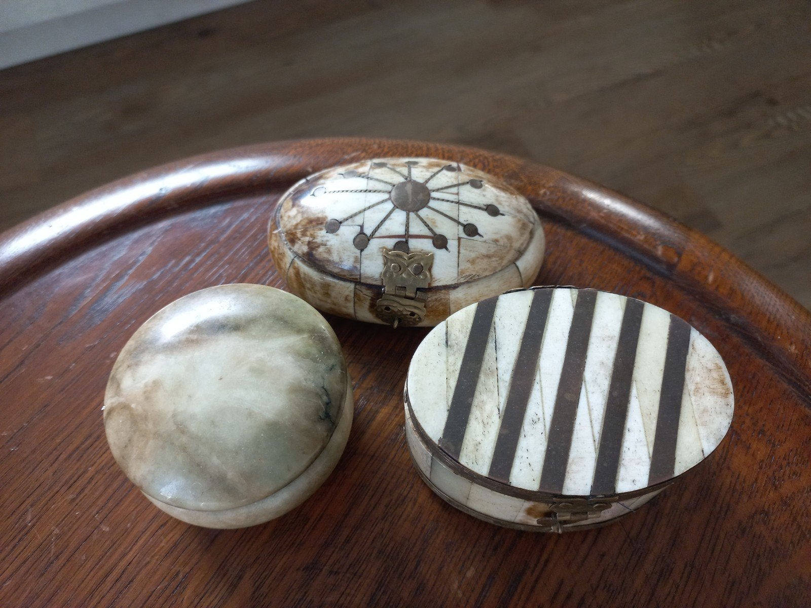 Set van 3 Antieke Marmeren/Ivoren Sieradendoosjes, Ophalen of Verzenden