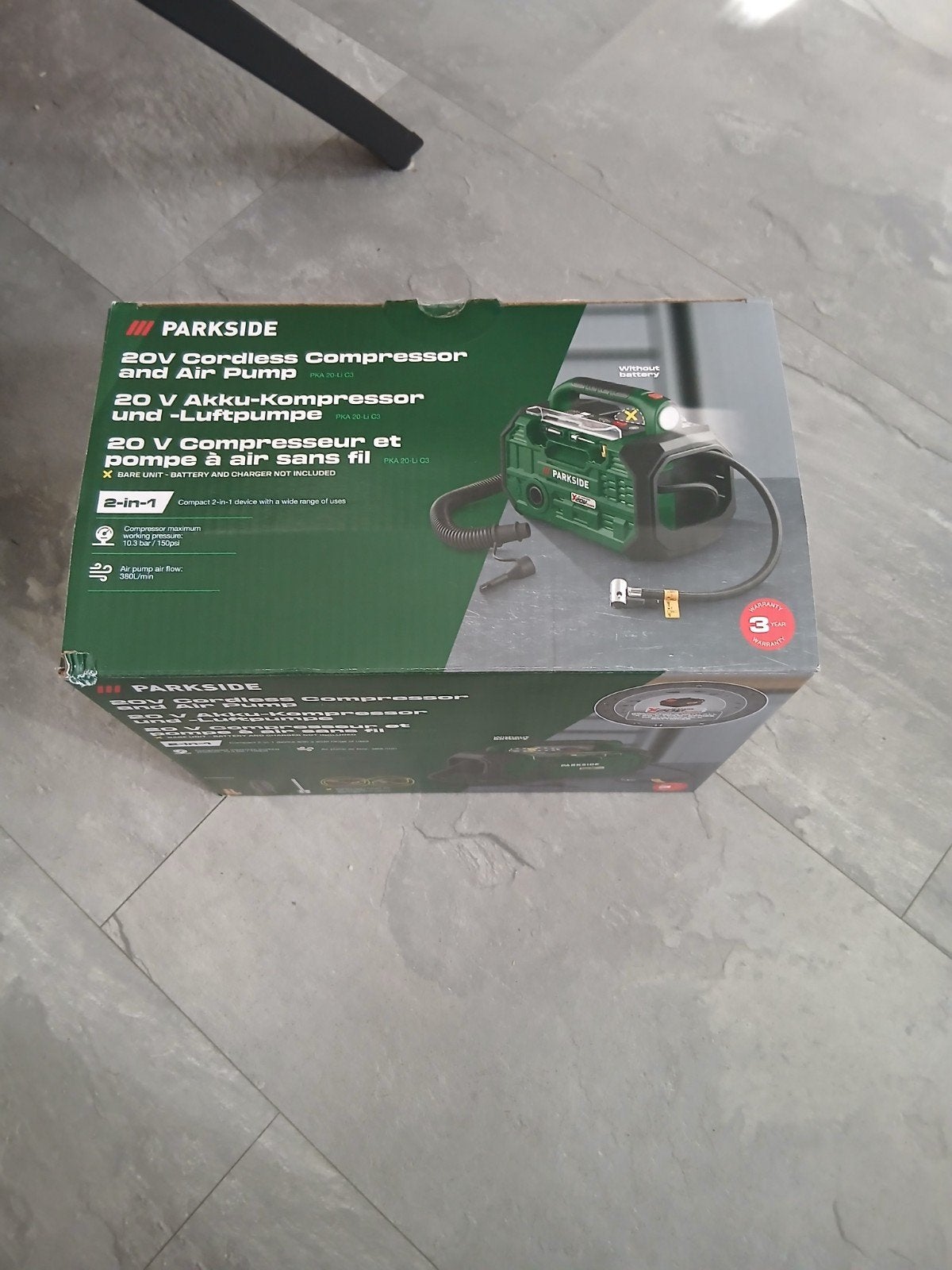 Parkside 20V Accu Compressor en Luchtpomp (PKA 20-Li C3), Ophalen of Verzenden, Zo goed als nieuw