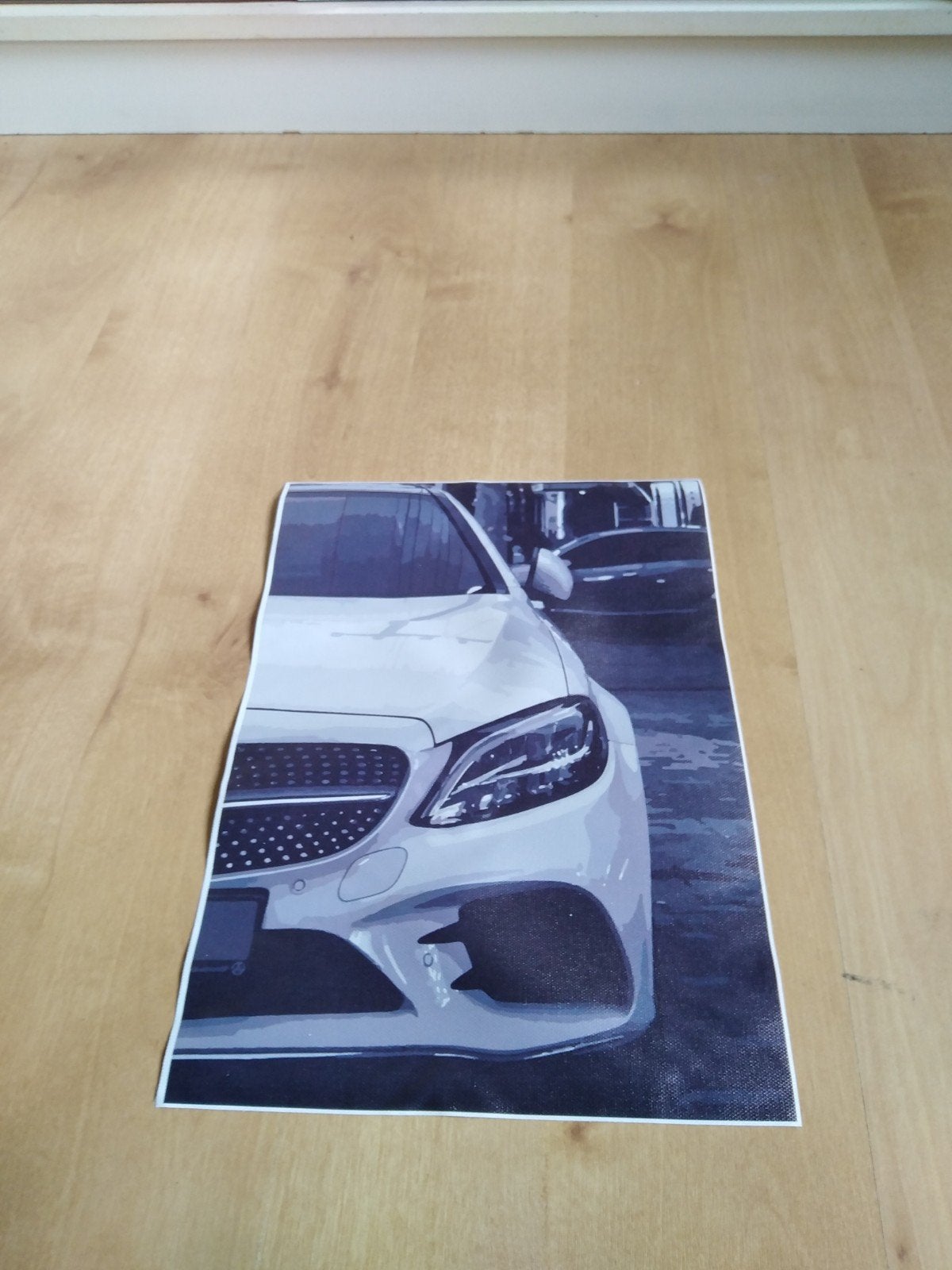 Canvas poster witte Mercedes, Minder dan 50 cm, Nieuw, Ophalen of Verzenden, Foto of Poster