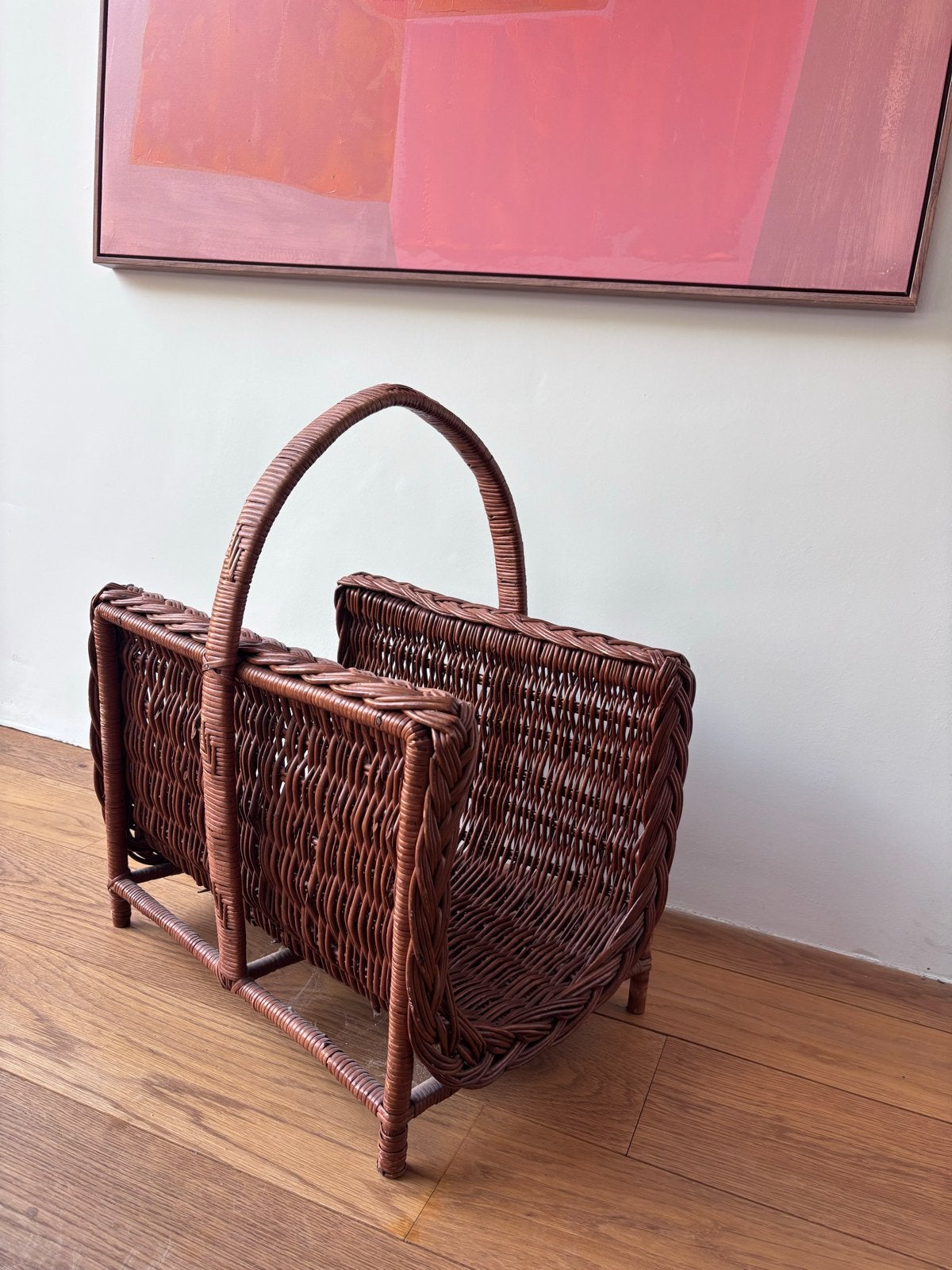 Vintage rotan lectuurbak met handvat, Ophalen, Met handvat, Natuurlijk materiaal, Lectuurbak