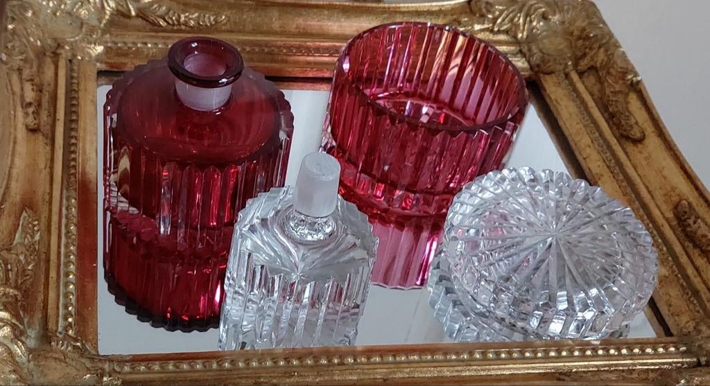 Vintage cranberry rode Kristallen flacon en dekselpot, Antiek en Kunst, Antiek | Glas en Kristal, Ophalen of Verzenden
