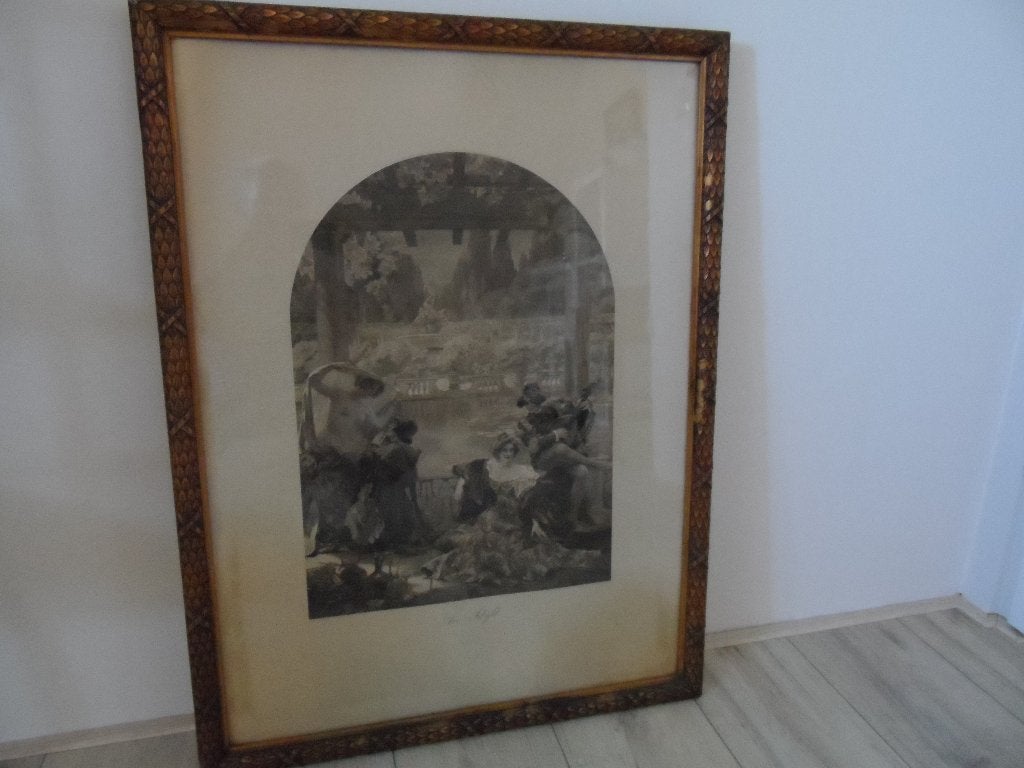 Prent in houten lijst - Brocante €8,00., Ophalen