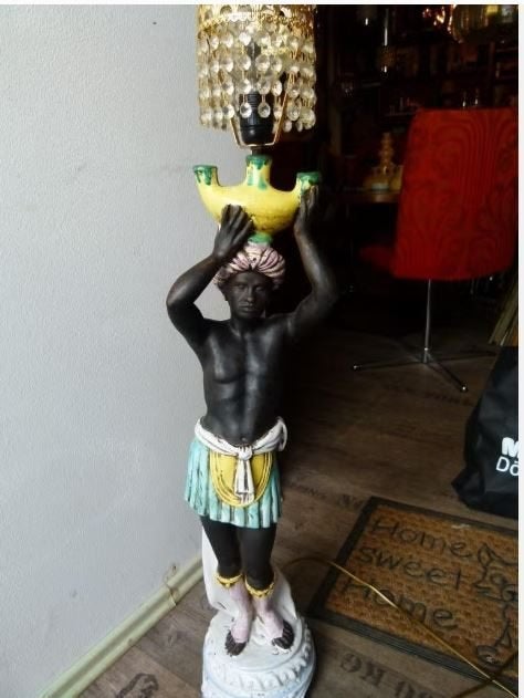 vintage - antieke Moorish vloerlamp Blackamoor, Ophalen, Gebruikt, 100 tot 150 cm, E27 (groot)
