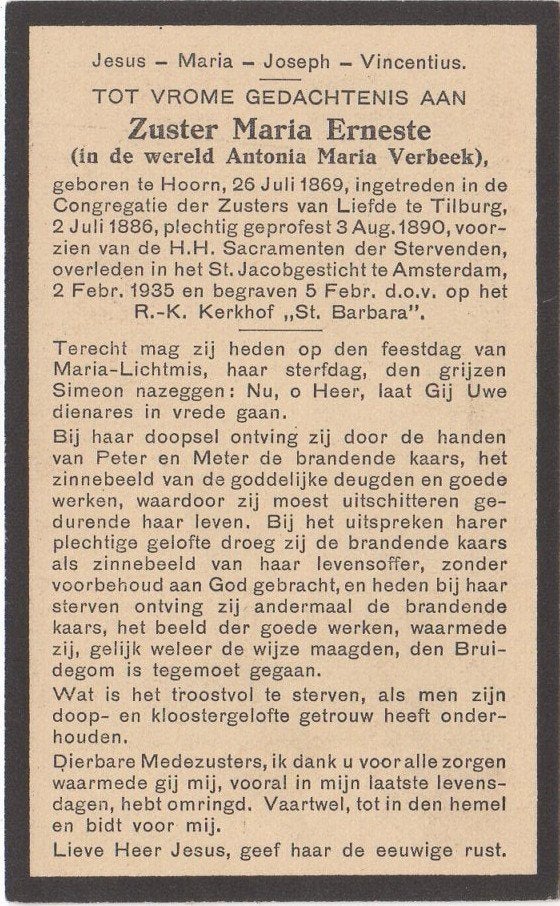 zr. Antonia M. Verbeek 1869 Hoorn + 1935 Amsterdam, 65 jr, Verzamelen, Verzenden