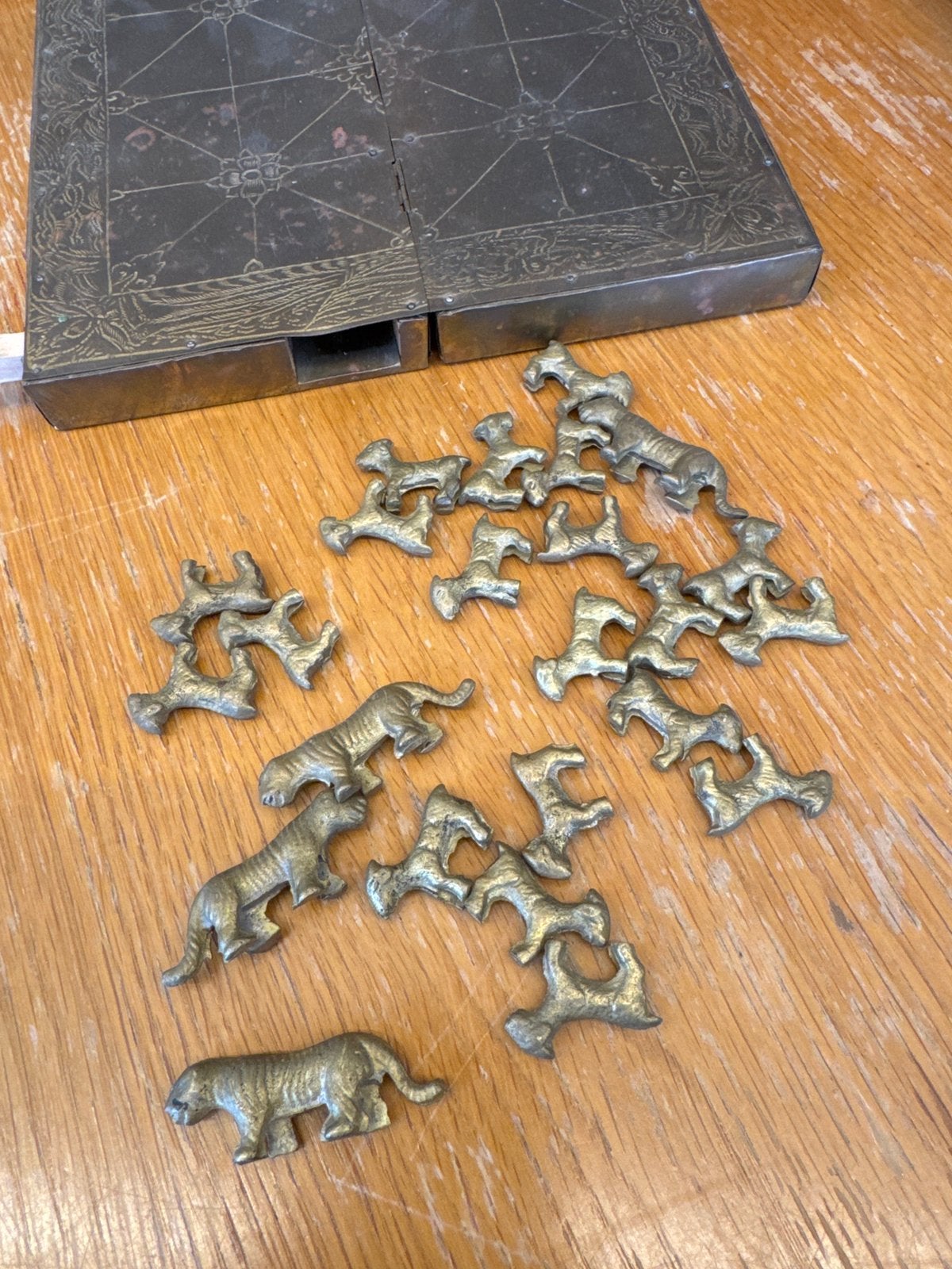 Antiek messing reisbordspel met dierenfiguren compleet, Ophalen of Verzenden
