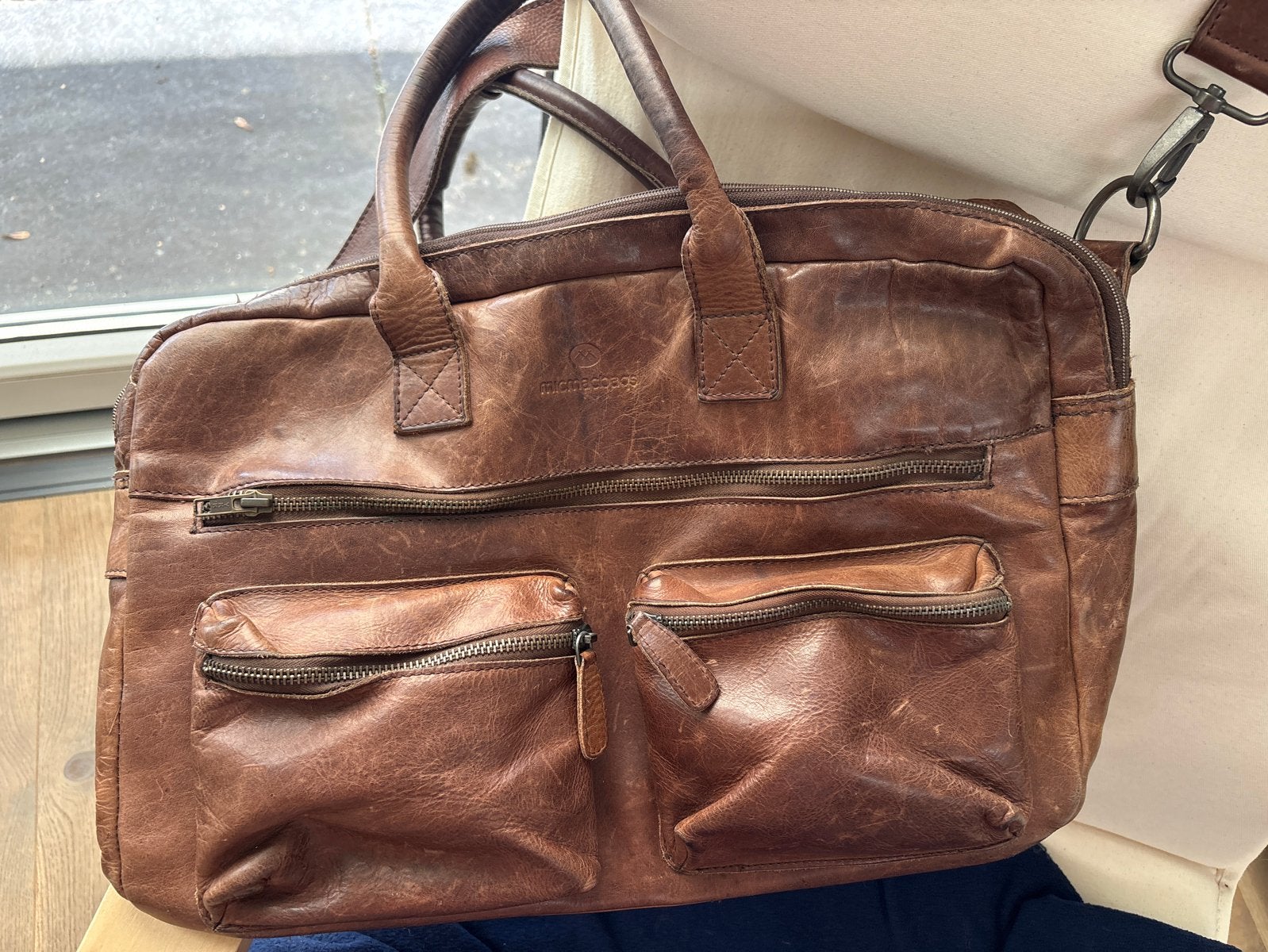 Leren vintage MicMac tas met laptop vak, Ophalen of Verzenden, Gebruikt, Zwart, Overige typen