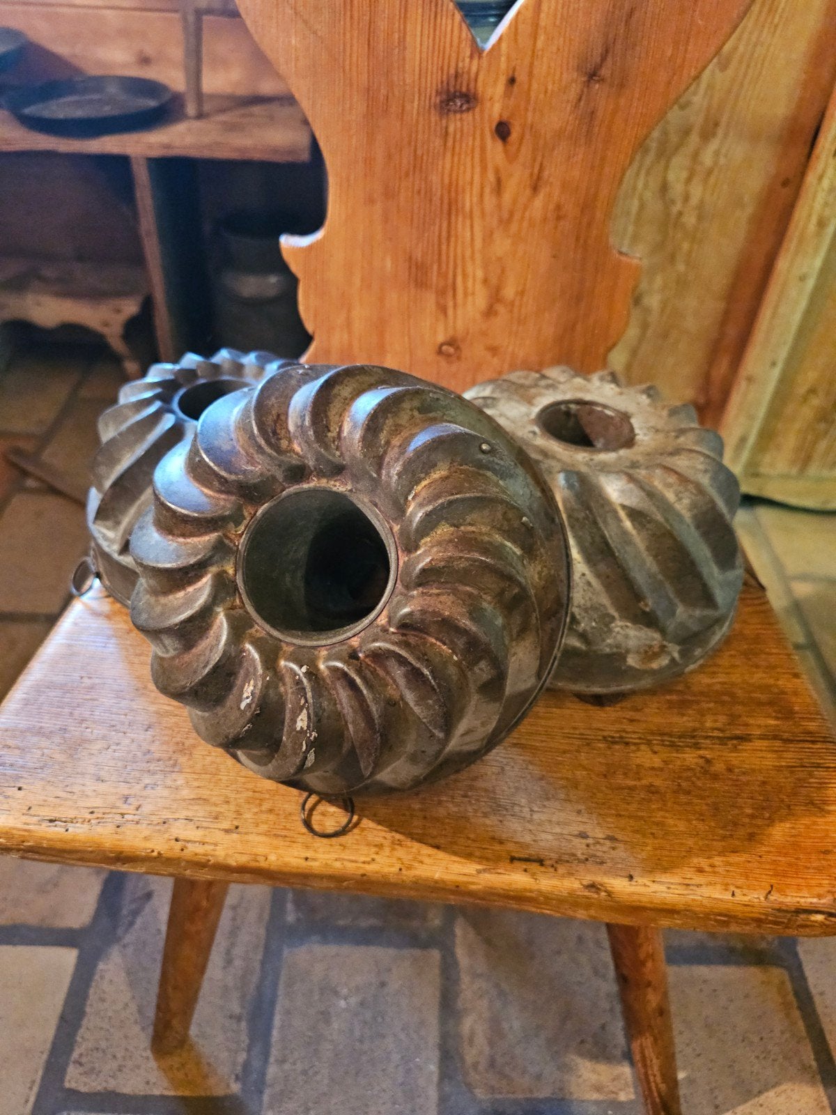 Set van 3 Antieke Gugelhupf Bakvormen - Gietijzer, Ophalen of Verzenden