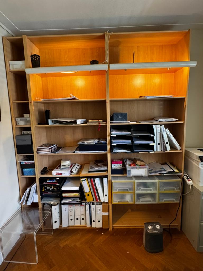Beuken fineer boekenkast - 3-delig, op maat gemaakt, Ophalen, Met plank(en), Gebruikt, 200 cm of meer