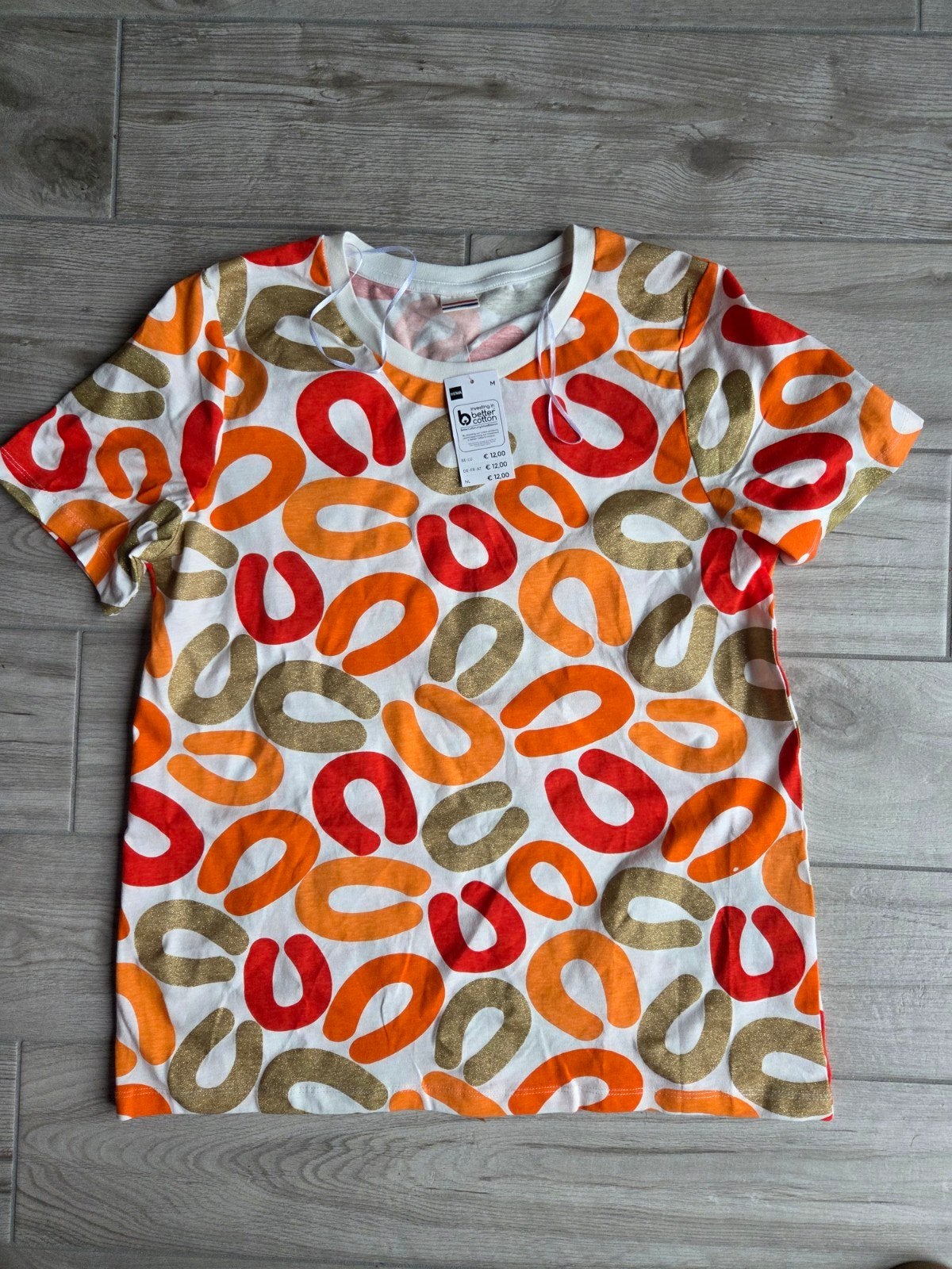 Hema T-shirt met korte mouwen en rookworst print maat M, Maat 38/40 (M), Nieuw, Oranje, Ophalen of Verzenden