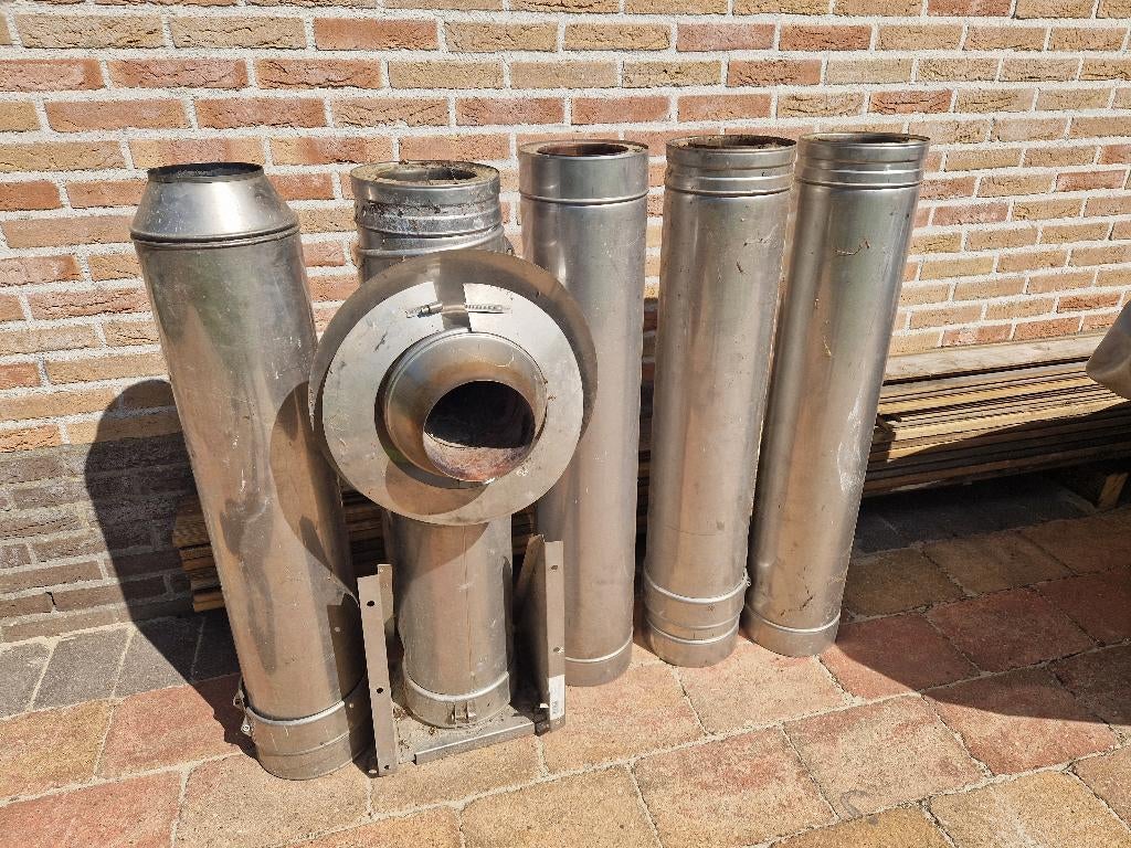 RVS Rookkanaal buitenmontage met veegluik., Huis en Inrichting, Kachels, Ophalen, Gebruikt, Houtkachel, Vrijstaand