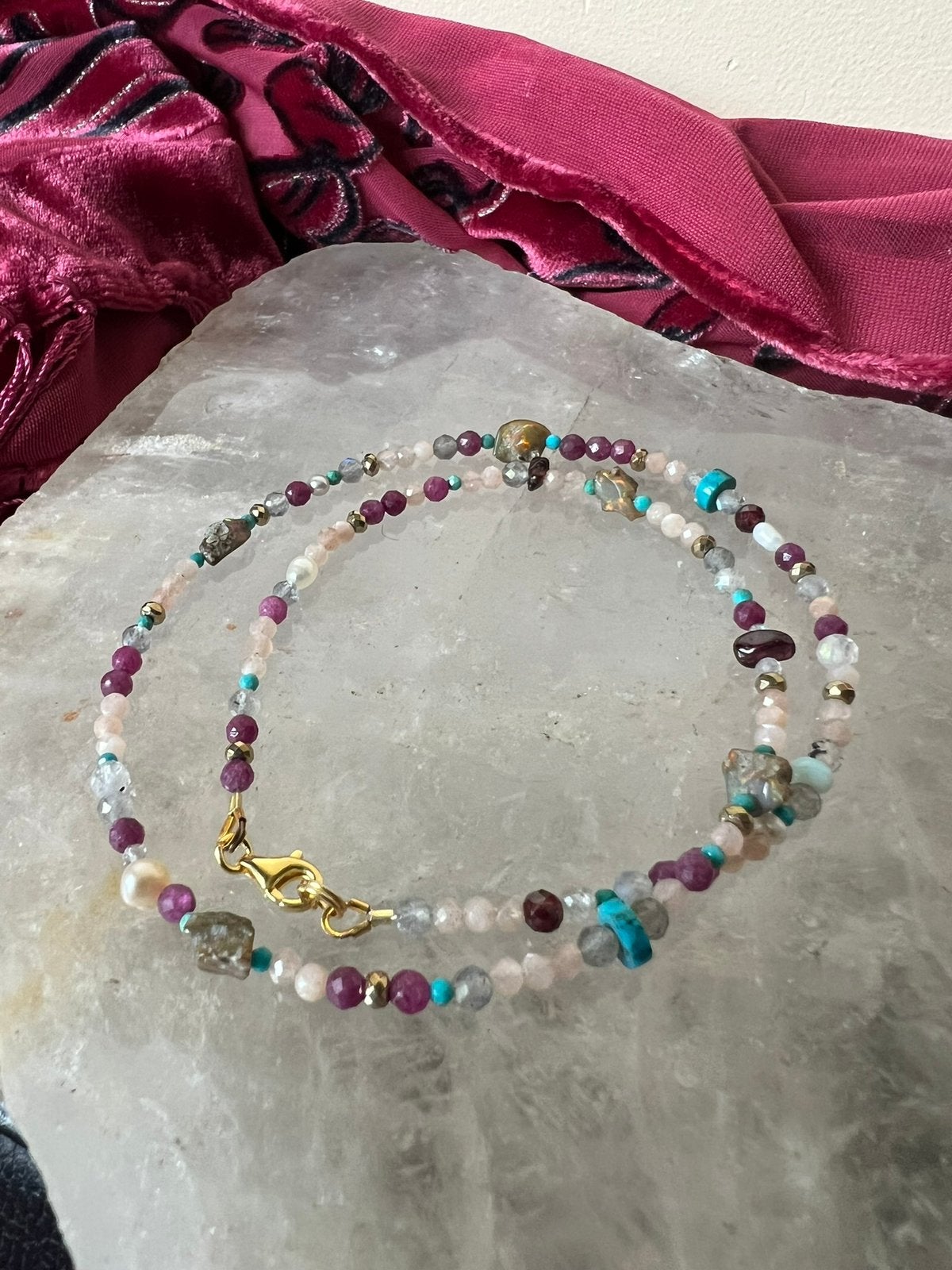 Robijn vuuropaal parel etc. liefde geluk uniek magie, Sieraden, Tassen en Uiterlijk, Kettingen, Magnolia11, Nieuw, Verstelbaar